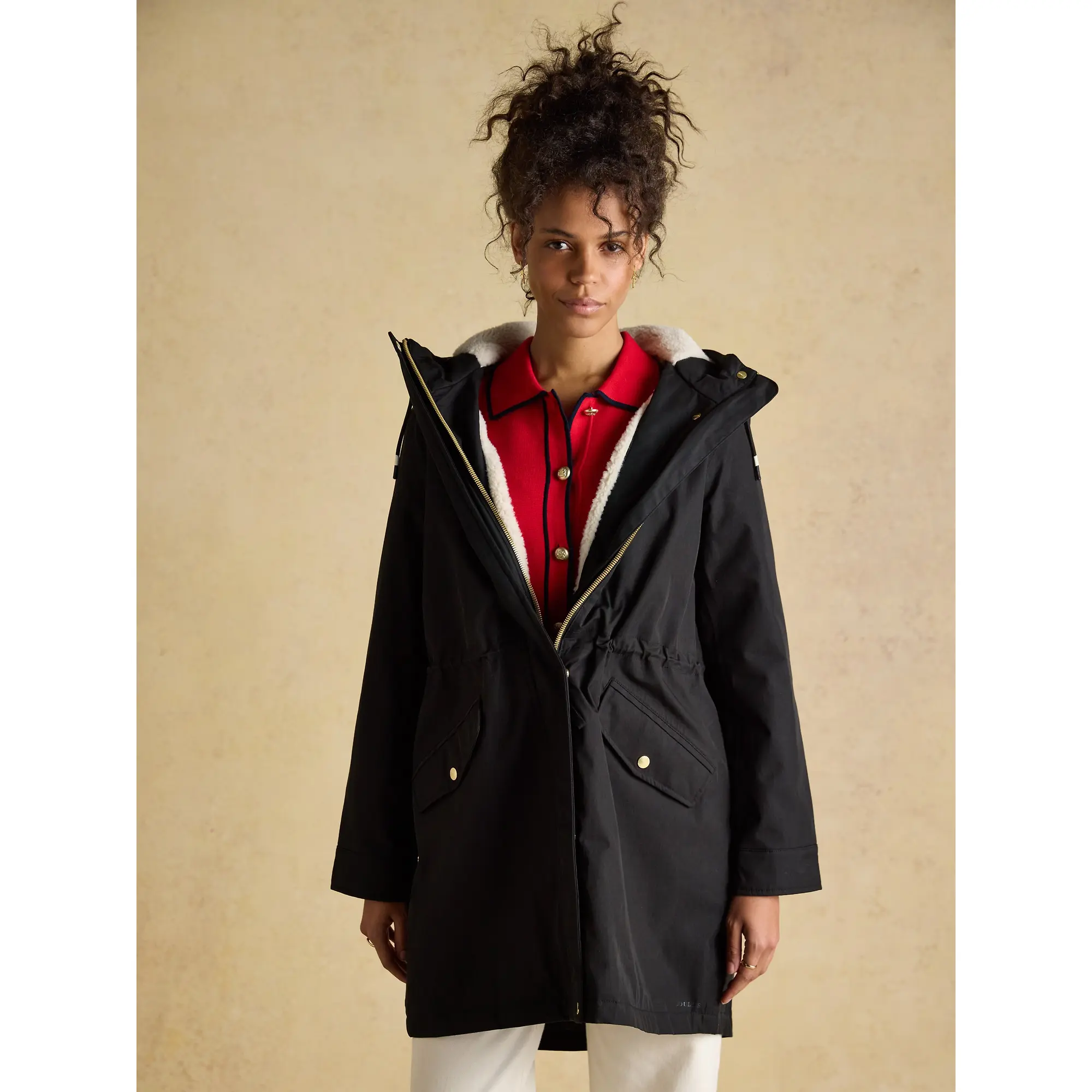 Product image 2 of 8 of Joules Women's Portwell Cosy Fleece Lined Waterproof Raincoat with Hood - Black
