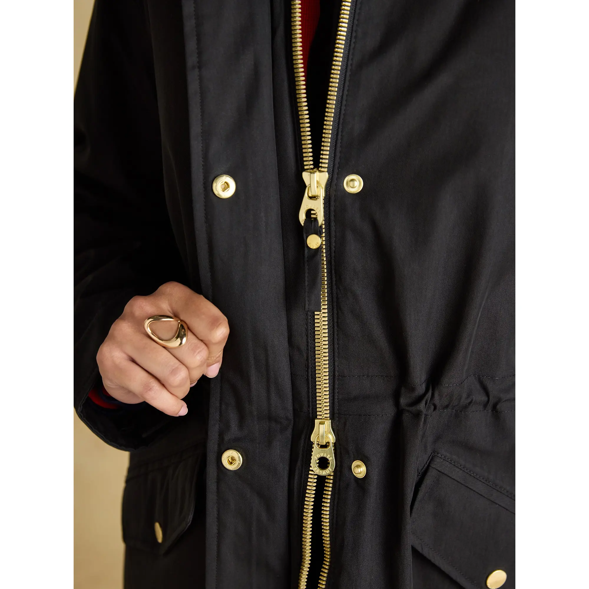 Product image 5 of 8 of Joules Women's Portwell Cosy Fleece Lined Waterproof Raincoat with Hood - Black