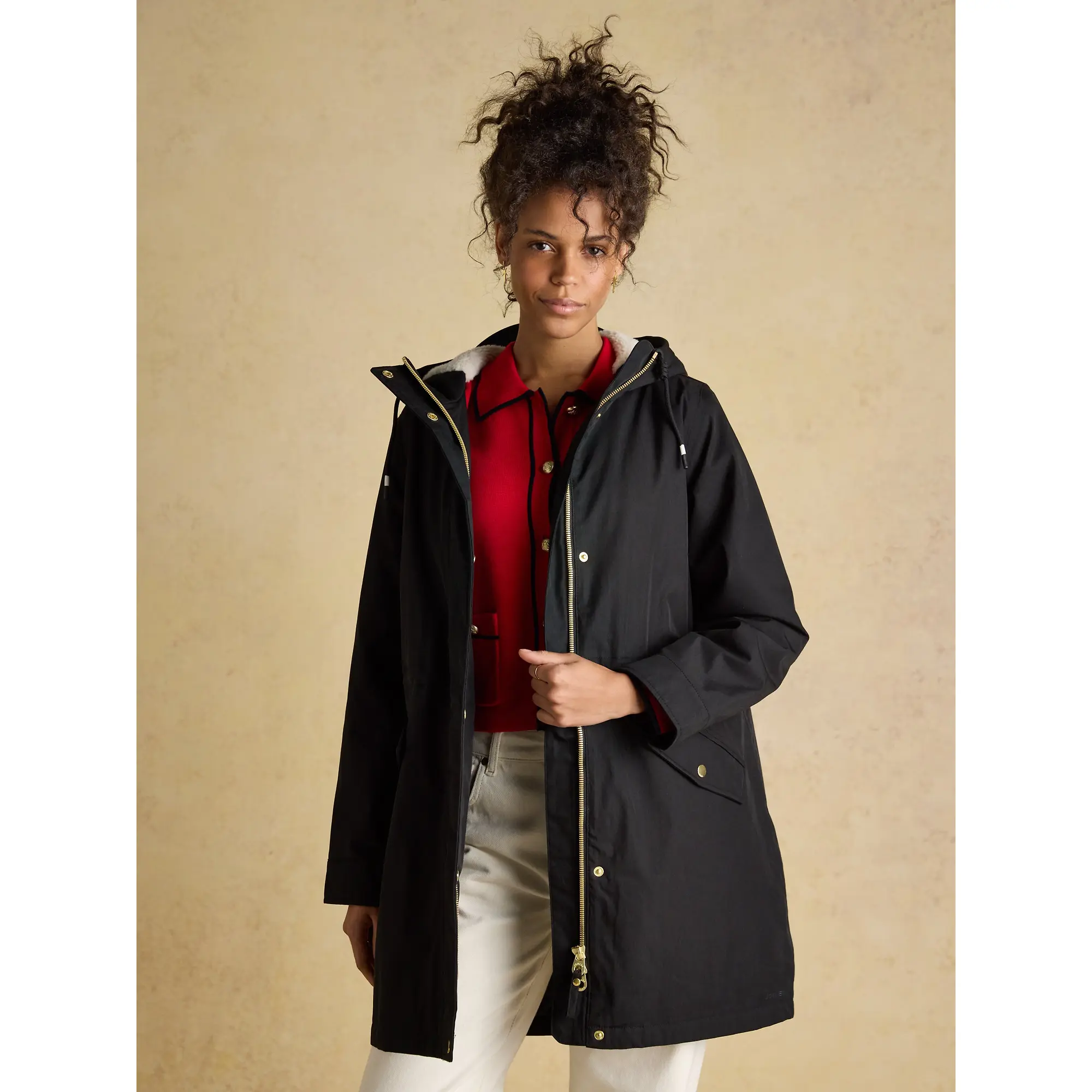 Product image 6 of 8 of Joules Women's Portwell Cosy Fleece Lined Waterproof Raincoat with Hood - Black