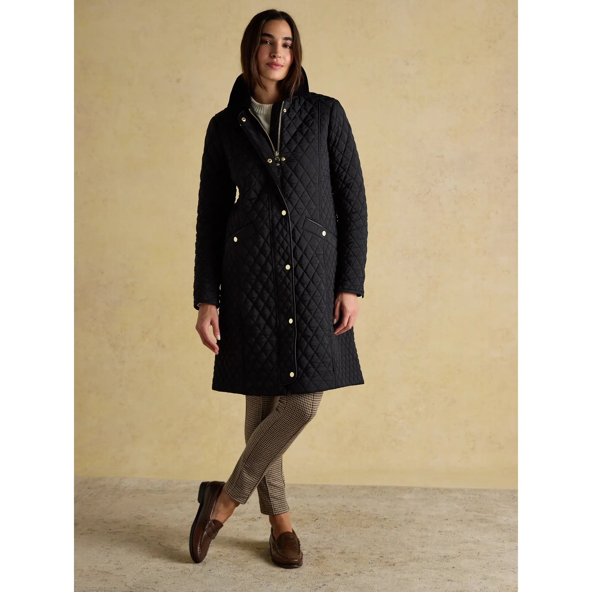 Product image 2 of 12 of Joules Women's Rosewell Longline Diamond Quilted Showerproof Coat - Black