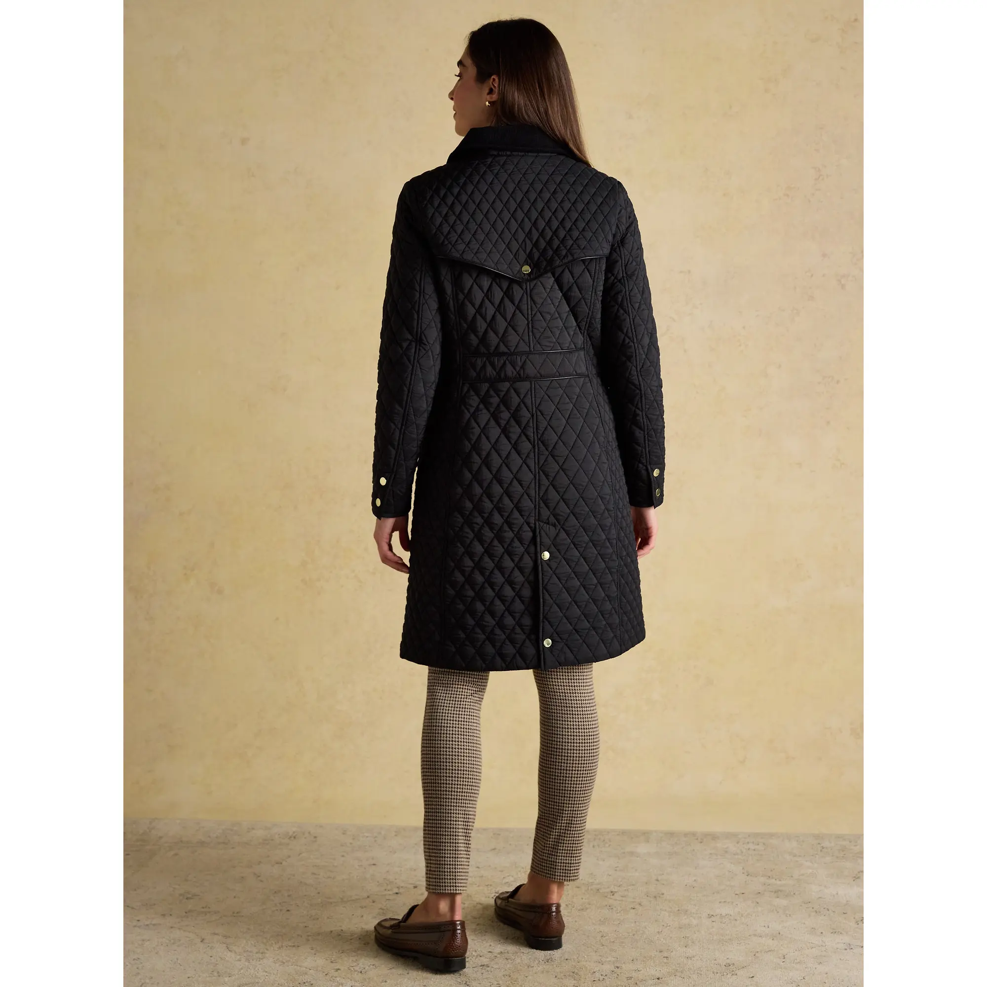 Product image 3 of 12 of Joules Women's Rosewell Longline Diamond Quilted Showerproof Coat - Black
