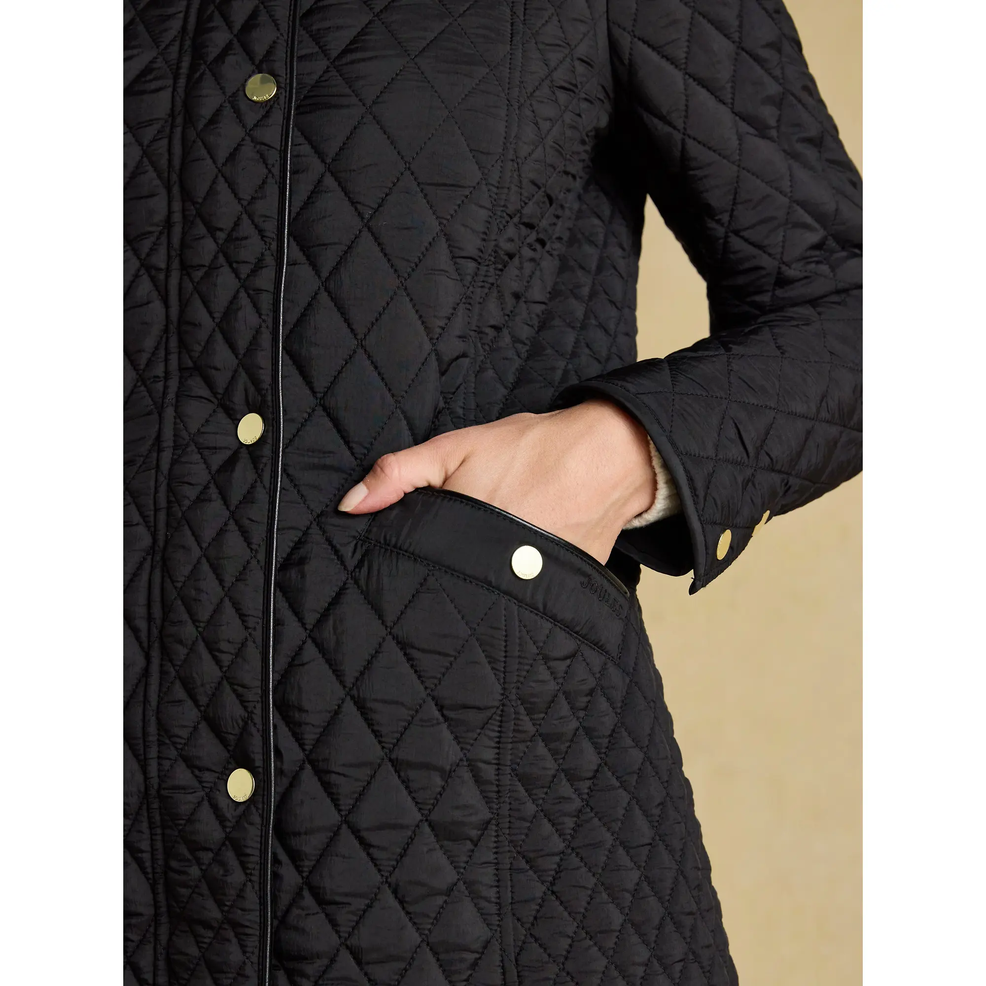 Product image 9 of 12 of Joules Women's Rosewell Longline Diamond Quilted Showerproof Coat - Black