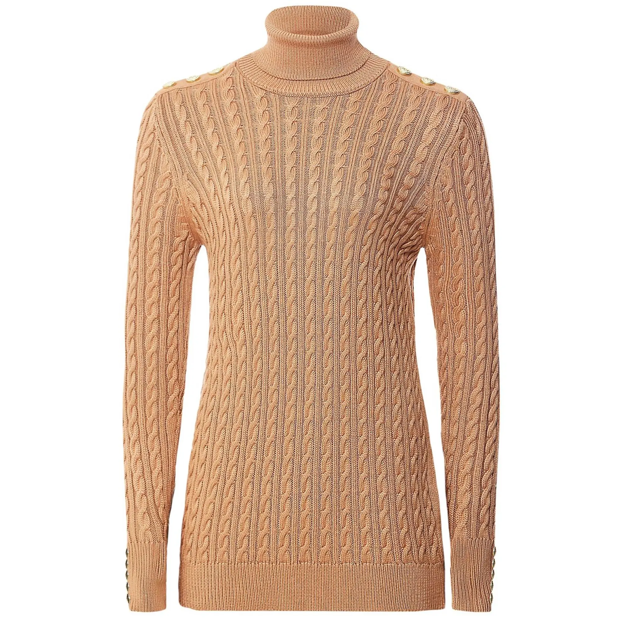Product image 1 of 11 of Holland Cooper Women's Seattle Roll Neck Cable Knit - Dark Camel Marl