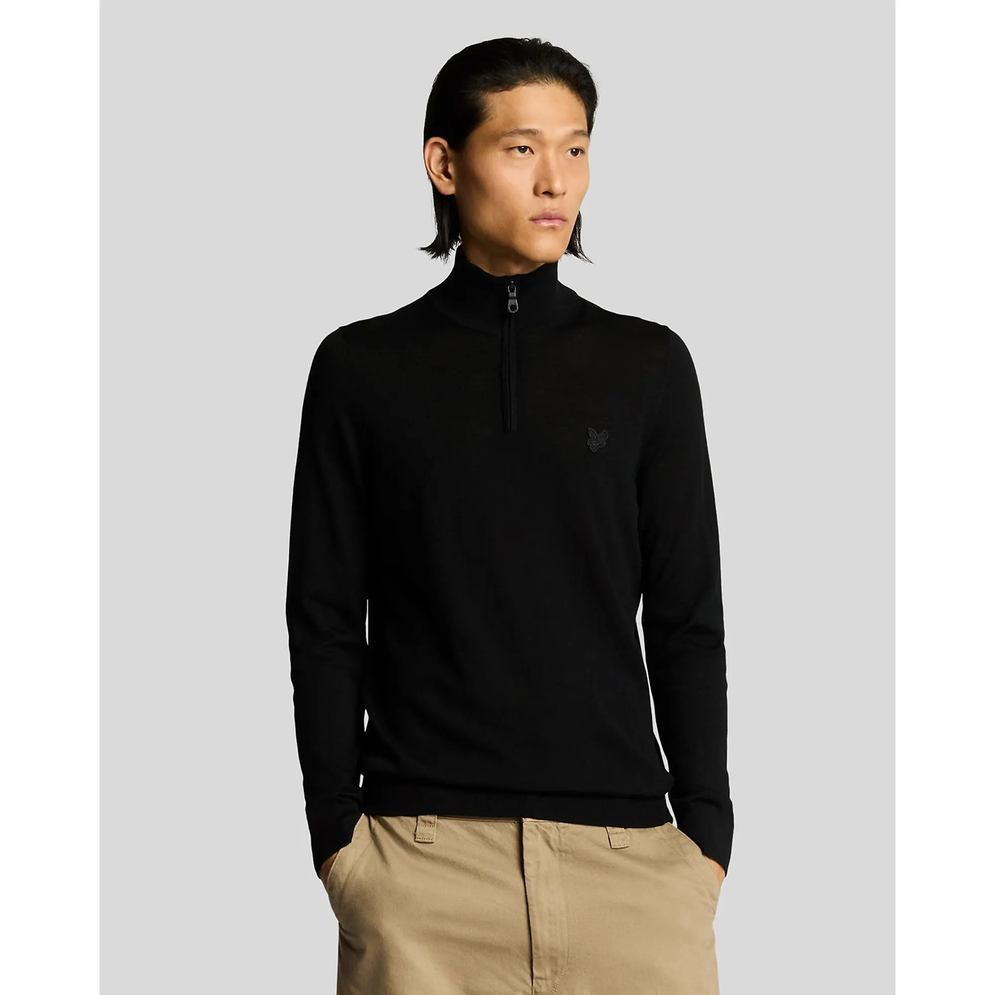 Product image 2 of 5 of Lyle & Scott Men's Tonal Eagle Merino Quarter Zip Jumper - Jet Black