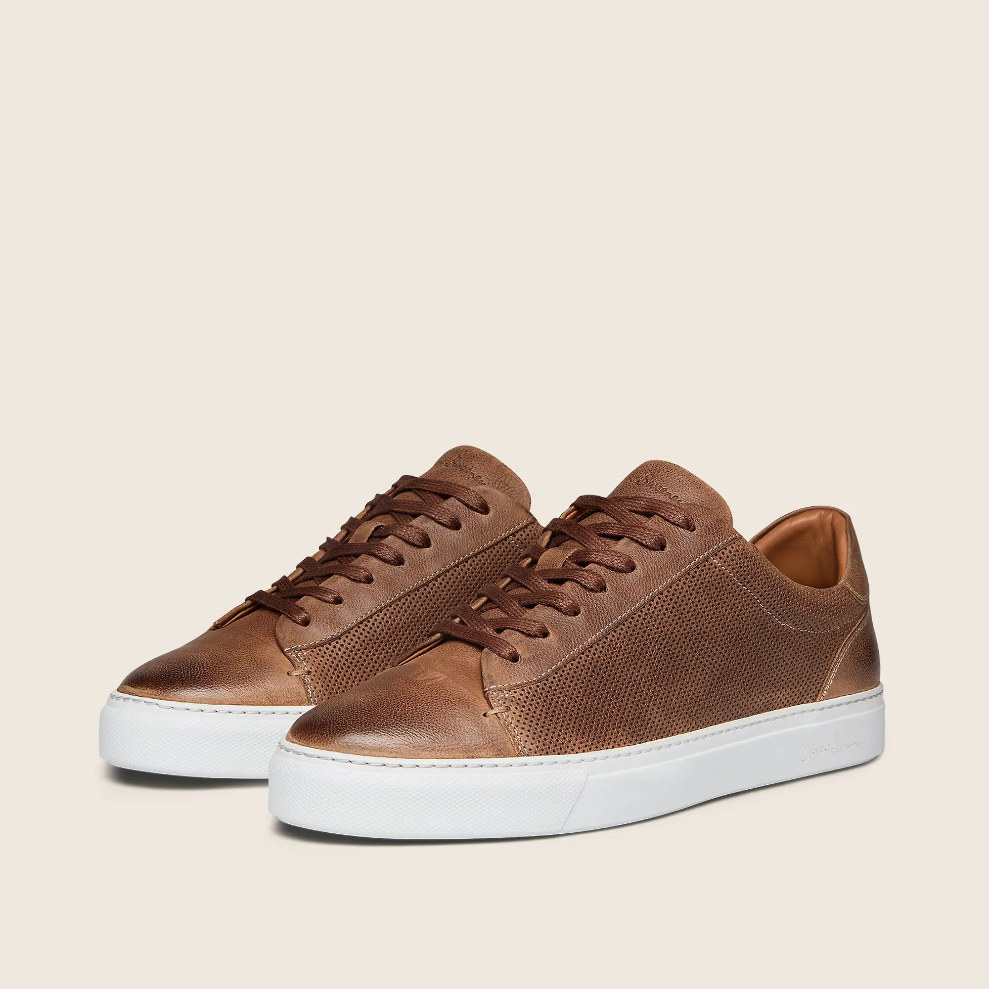 Product image 2 of 6 of Oliver Sweeney Men's Almada Perforated Calf Leather Cupsole Trainers - Tan