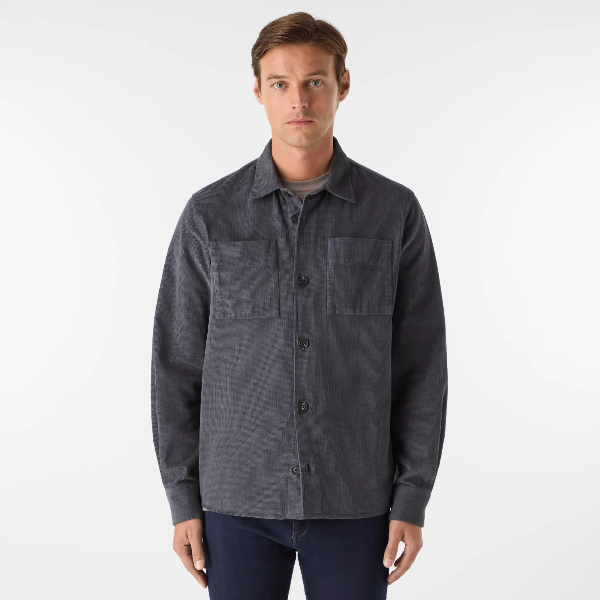 Product image 2 of 8 of Oliver Sweeney Men's Lagos Garment Dyed Textured Cotton Overshirt - Slate Waffle