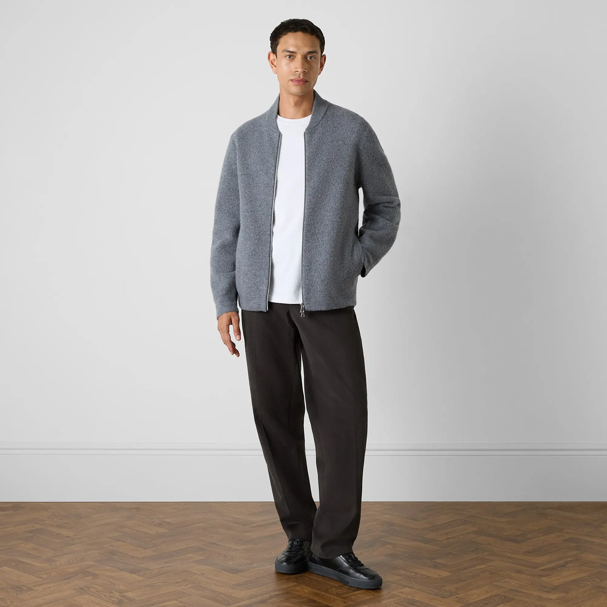 Product image 3 of 7 of Oliver Sweeney Men's Lanark Boiled Merino Wool Bomber Jacket - Grey