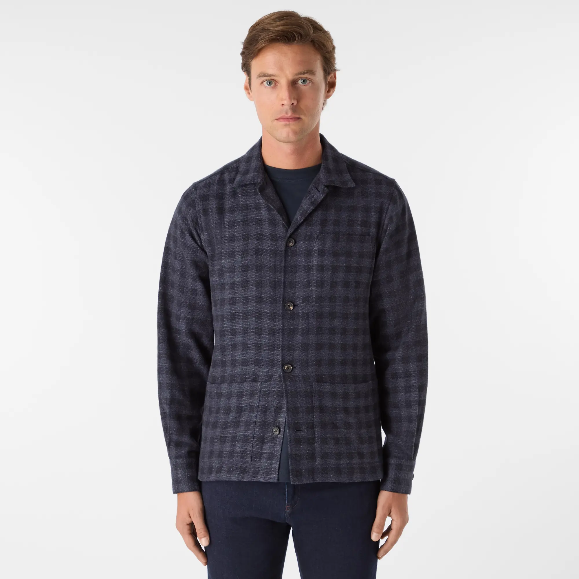 Product image 2 of 7 of Oliver Sweeney Men's Tramore Brushed Cotton Check Overshirt - Navy Check
