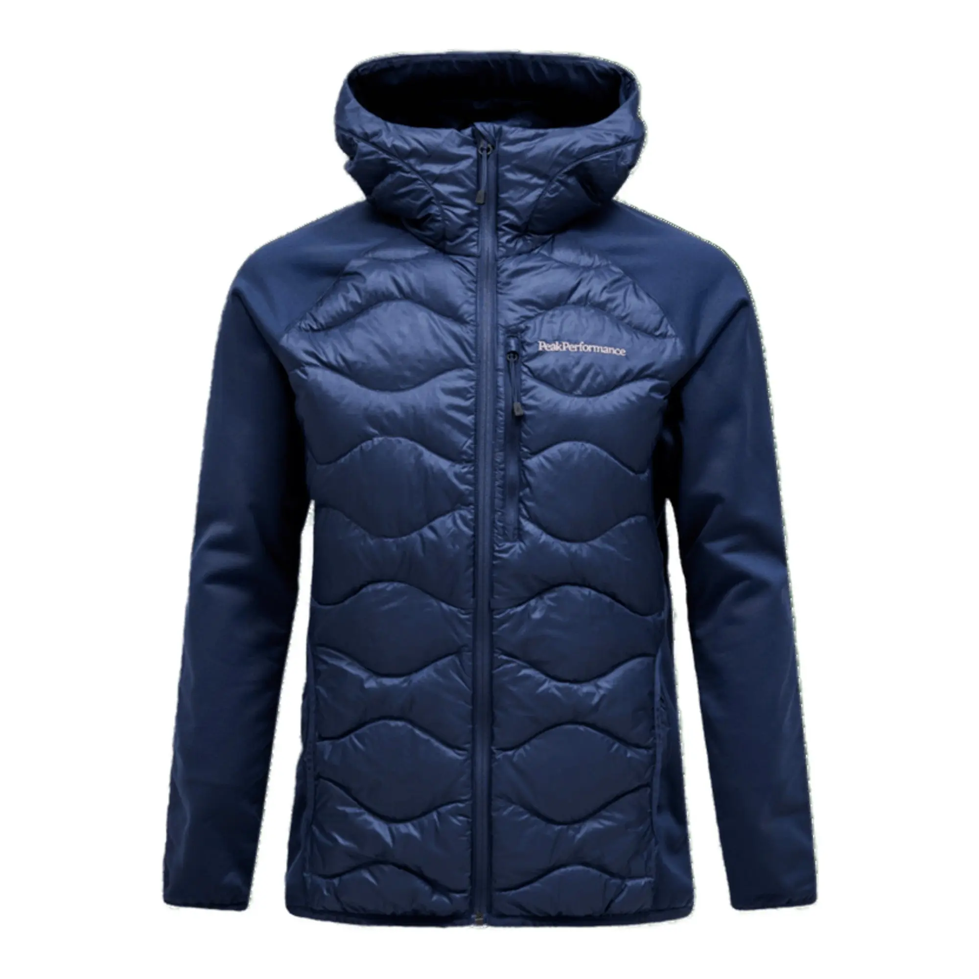 Product image 1 of 9 of Peak Performance Men's Helium Down Hybrid Hooded Jacket - Blue Shadow