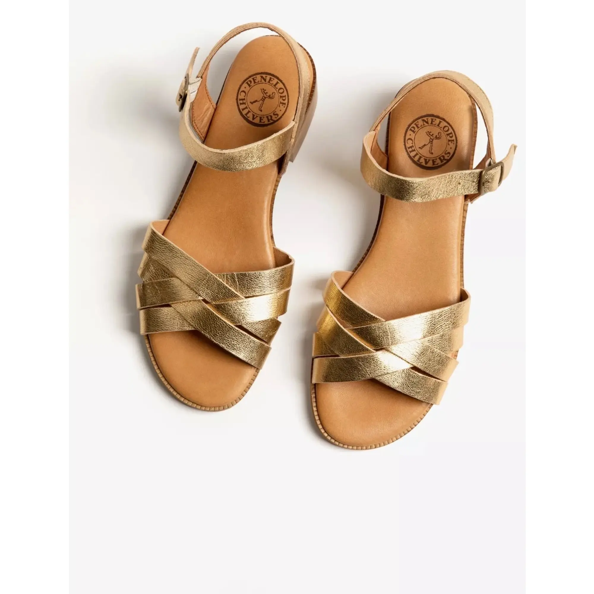 Product image 4 of 7 of Penelope Chilvers Women's Heeled Shepherdess Metallic Leather Sandals - Gold