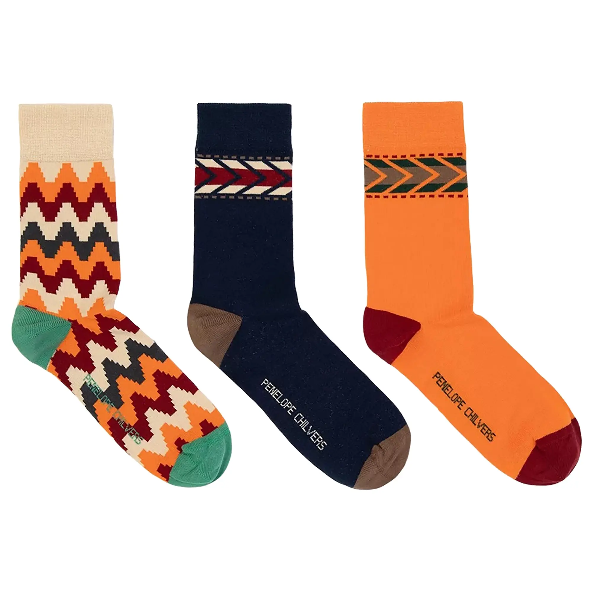 Product image 1 of 4 of Penelope Chilvers Women's Wyoming Cotton Socks (3 pack) - Orange/Multi