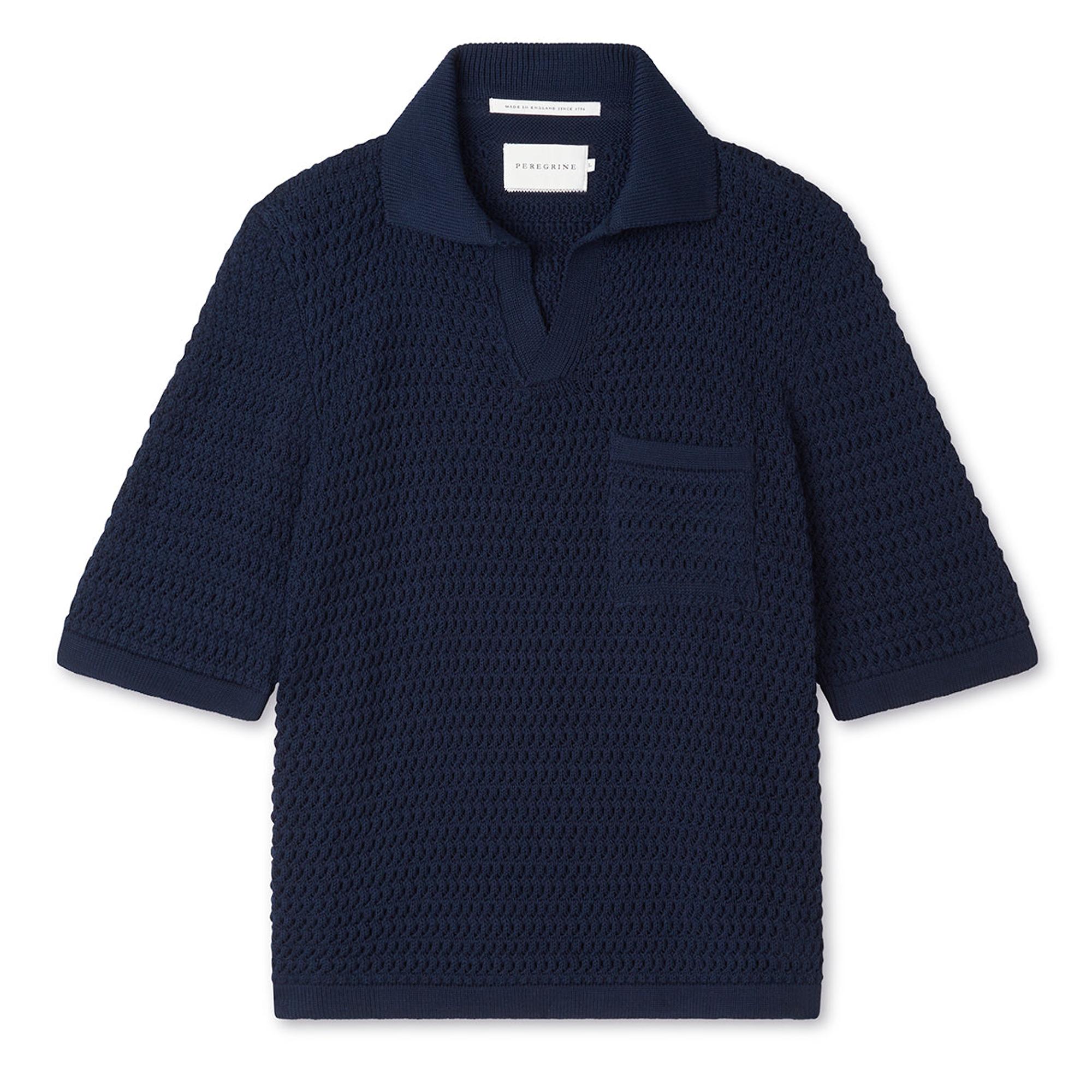 Peregrine Men's Island Crochet Polo Shirt - Navy | British Attire
