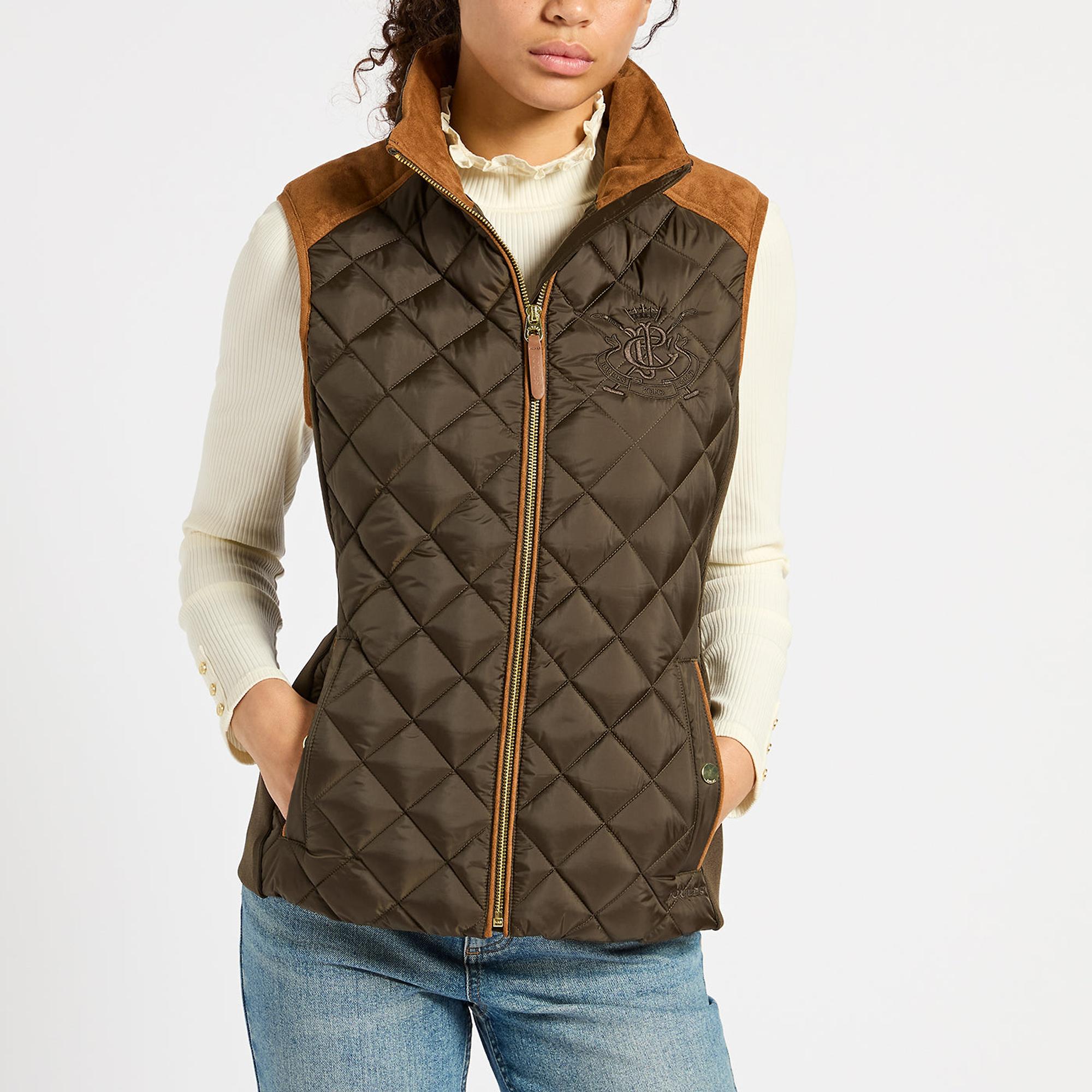 Product image 2 of 9 of Joules Women's Braemar Luxe Showerproof Diamond Quilted Gilet - Green