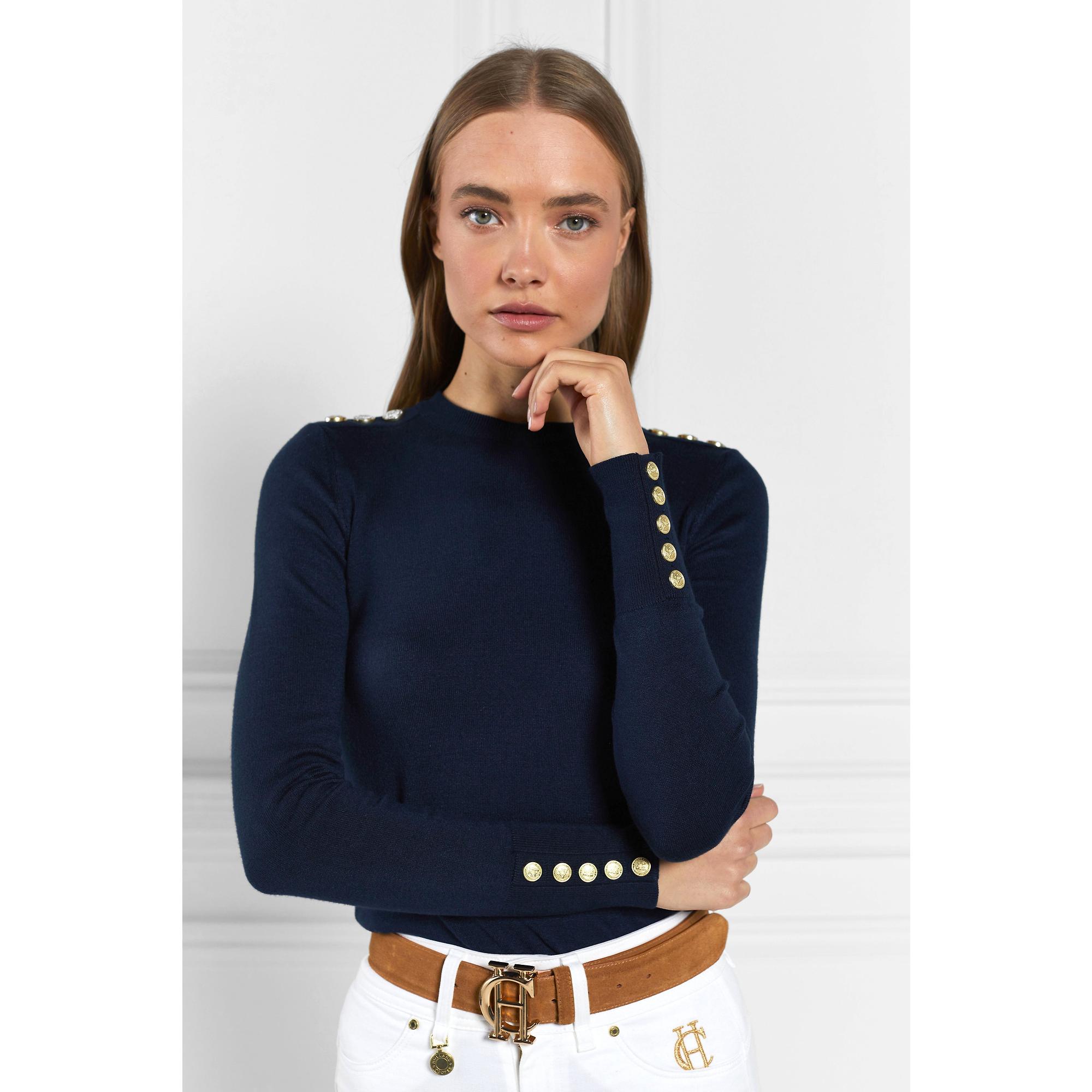 Product image 3 of 7 of Holland Cooper Women's Buttoned Knit Crew Neck - Ink Navy