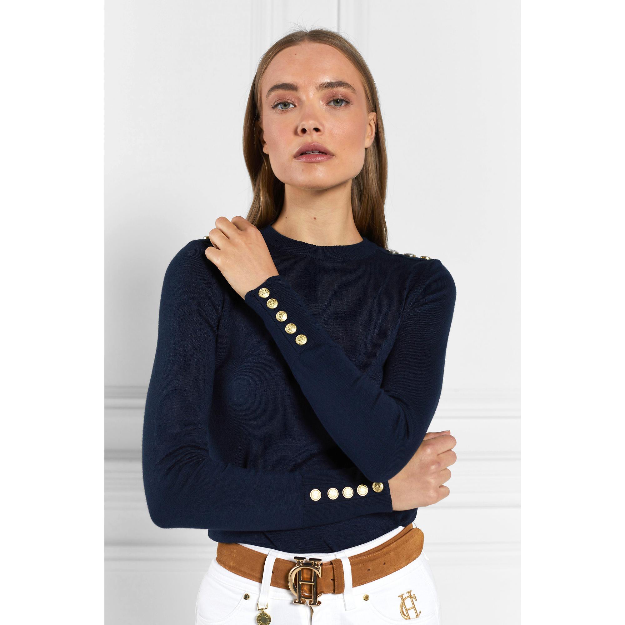 Product image 5 of 7 of Holland Cooper Women's Buttoned Knit Crew Neck - Ink Navy