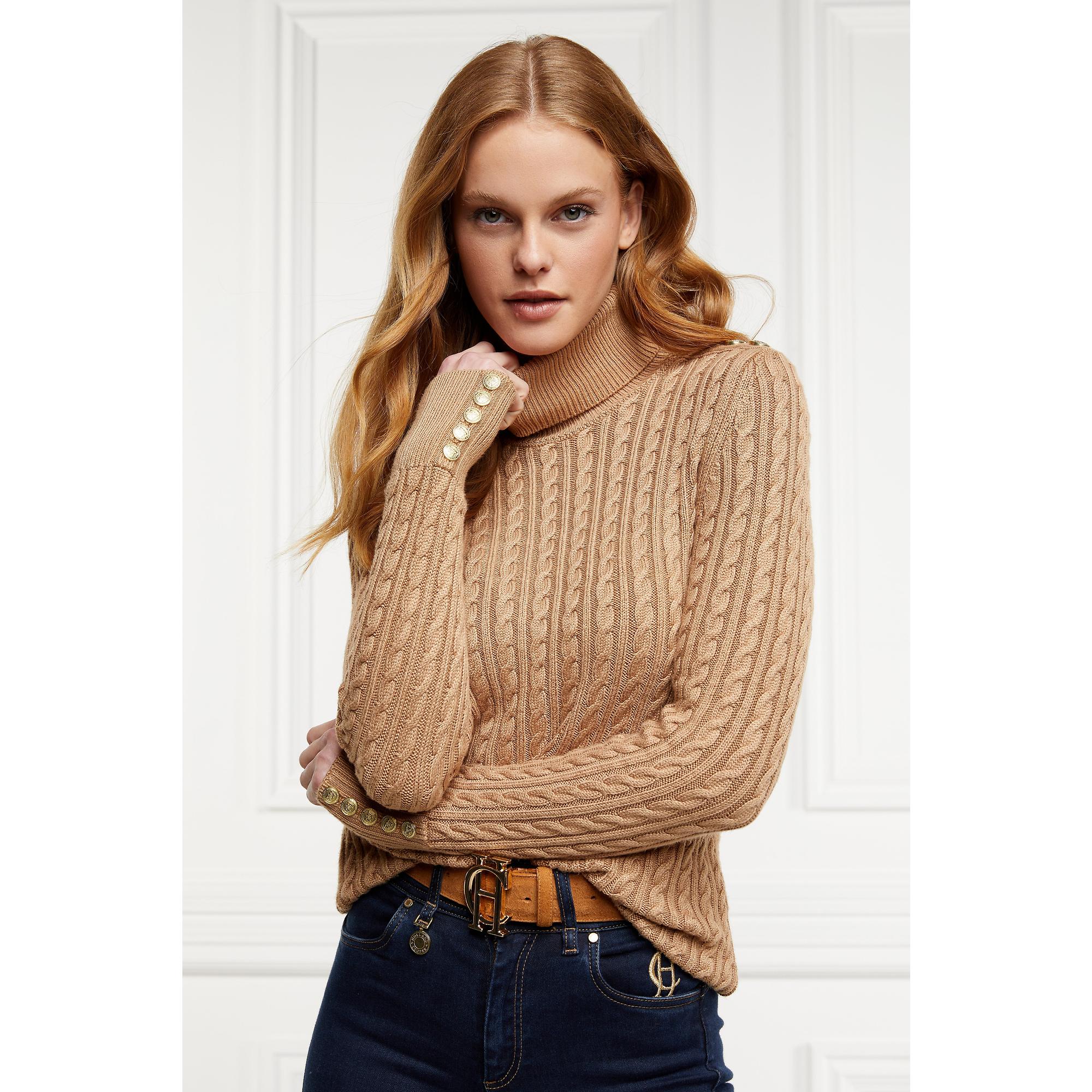 Product image 4 of 11 of Holland Cooper Women's Seattle Roll Neck Cable Knit - Dark Camel Marl
