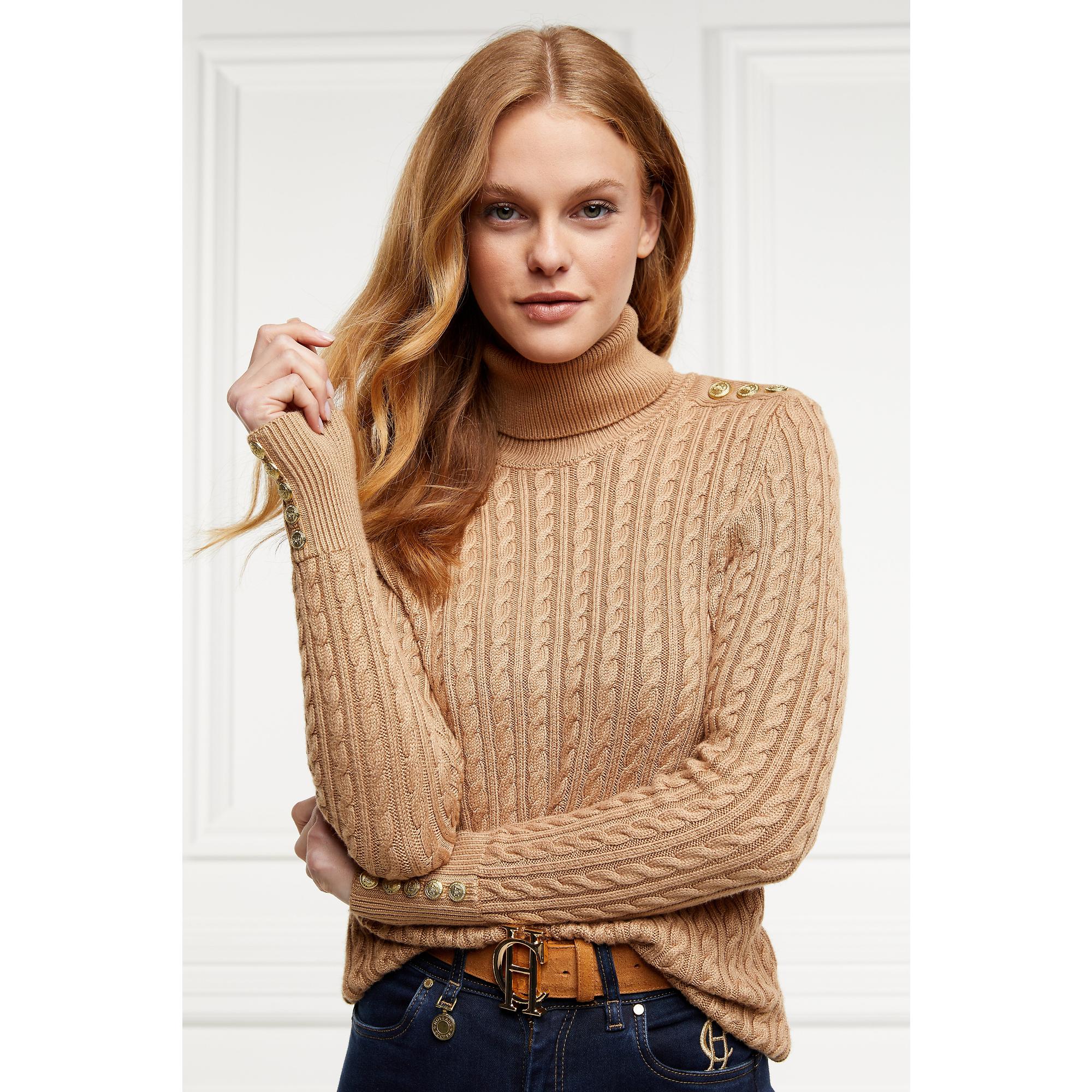 Product image 11 of 11 of Holland Cooper Women's Seattle Roll Neck Cable Knit - Dark Camel Marl