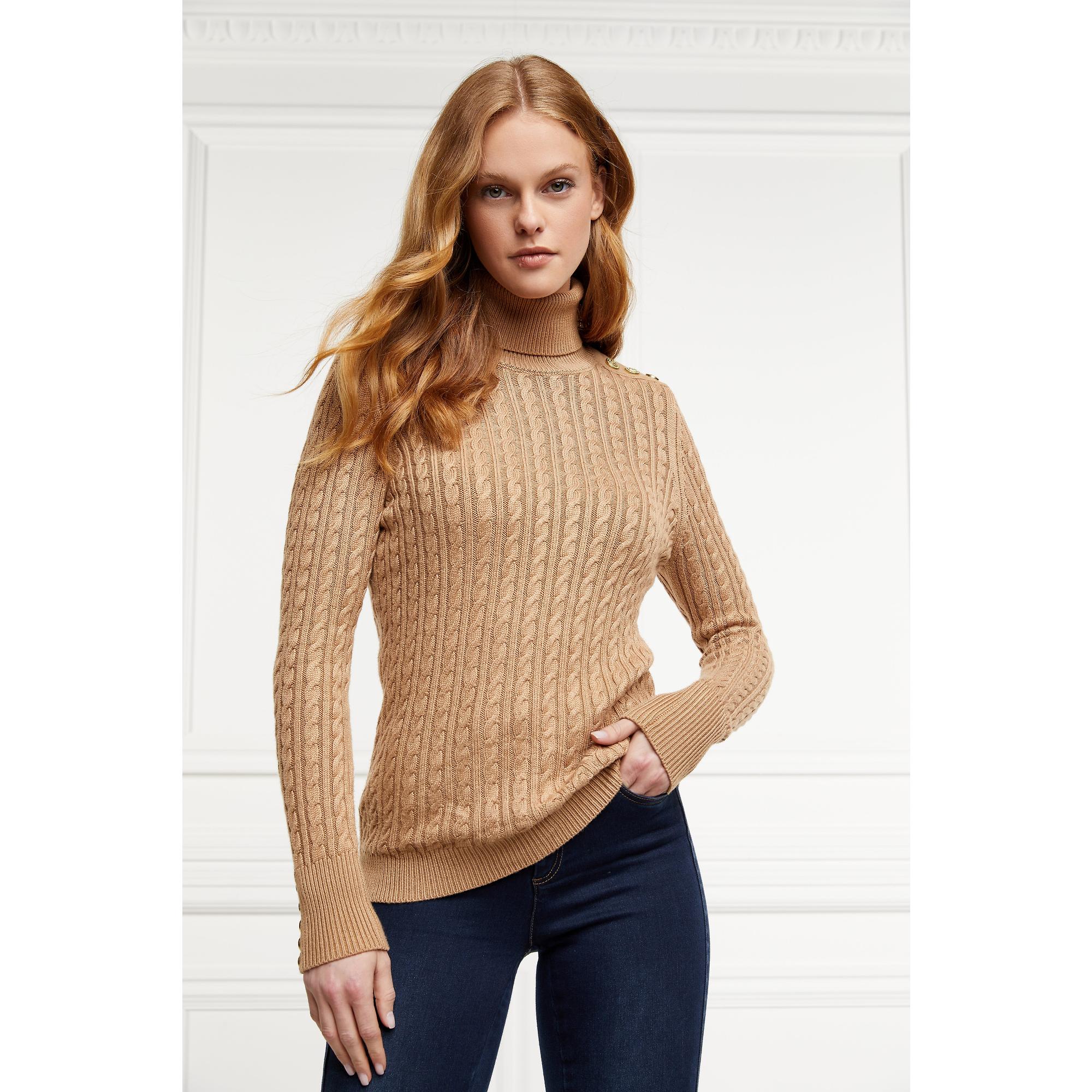 Product image 9 of 11 of Holland Cooper Women's Seattle Roll Neck Cable Knit - Dark Camel Marl