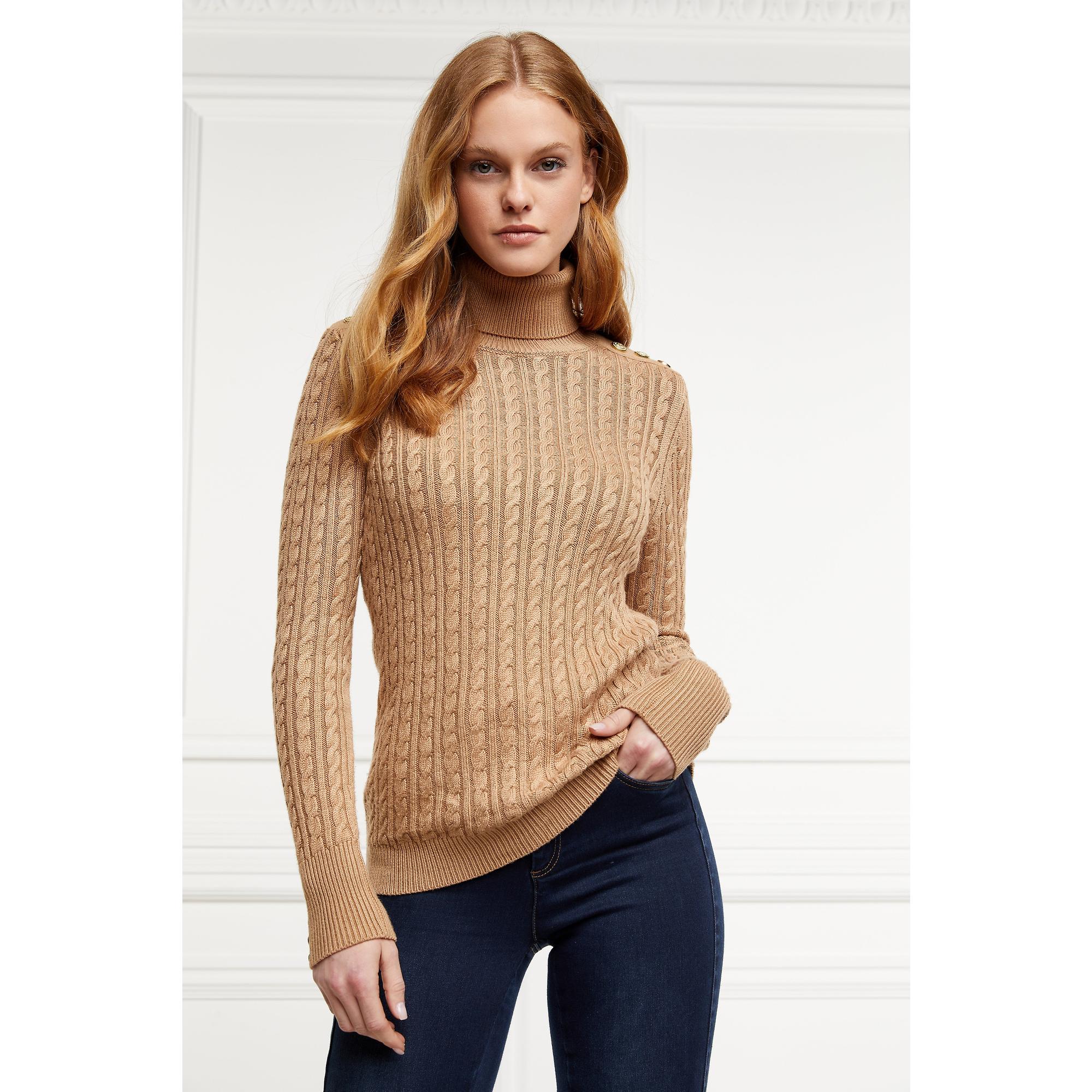 Product image 2 of 11 of Holland Cooper Women's Seattle Roll Neck Cable Knit - Dark Camel Marl