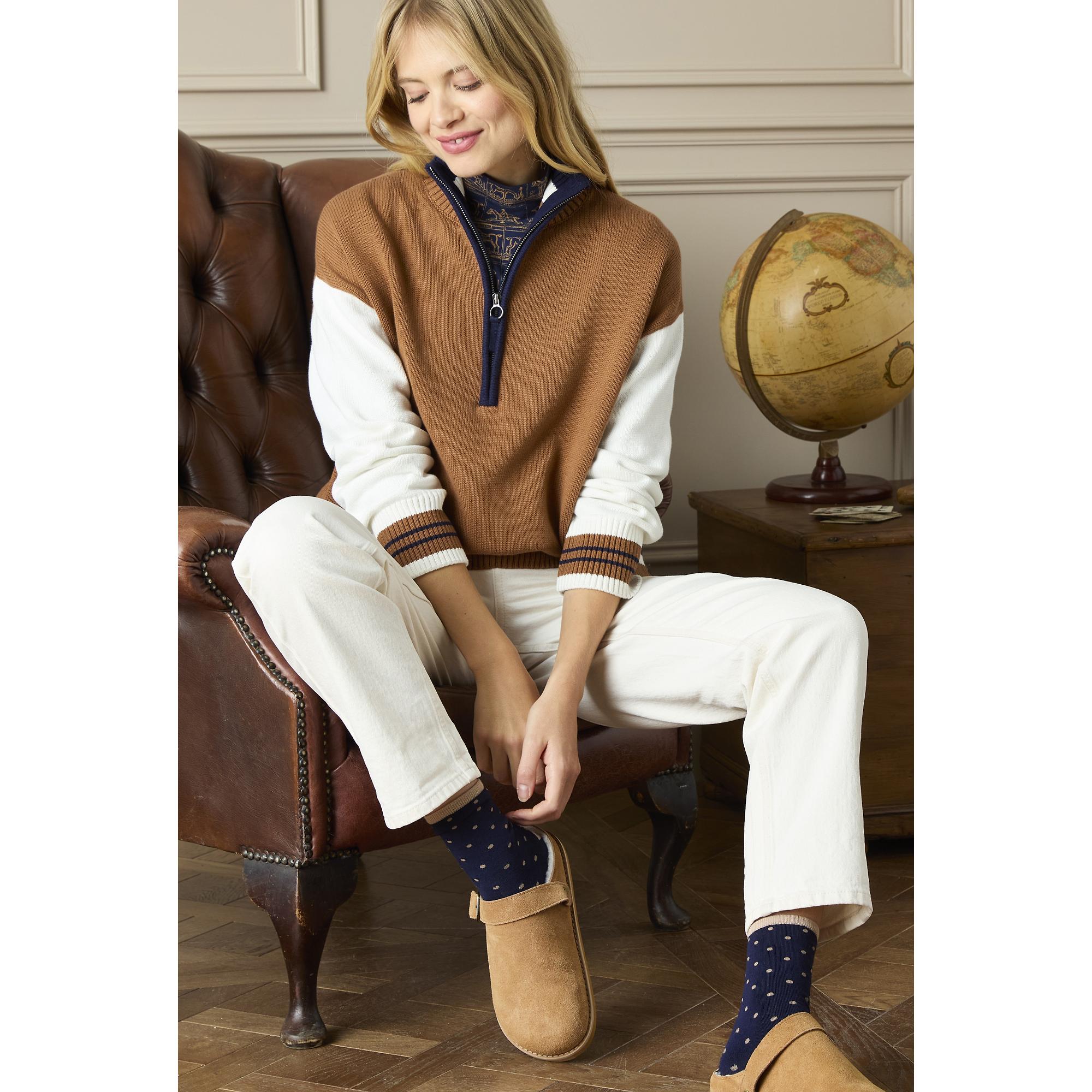 Product image 6 of 7 of Joules Women's Varsity Colourblock Quarter Zip Jumper - Tan Brown
