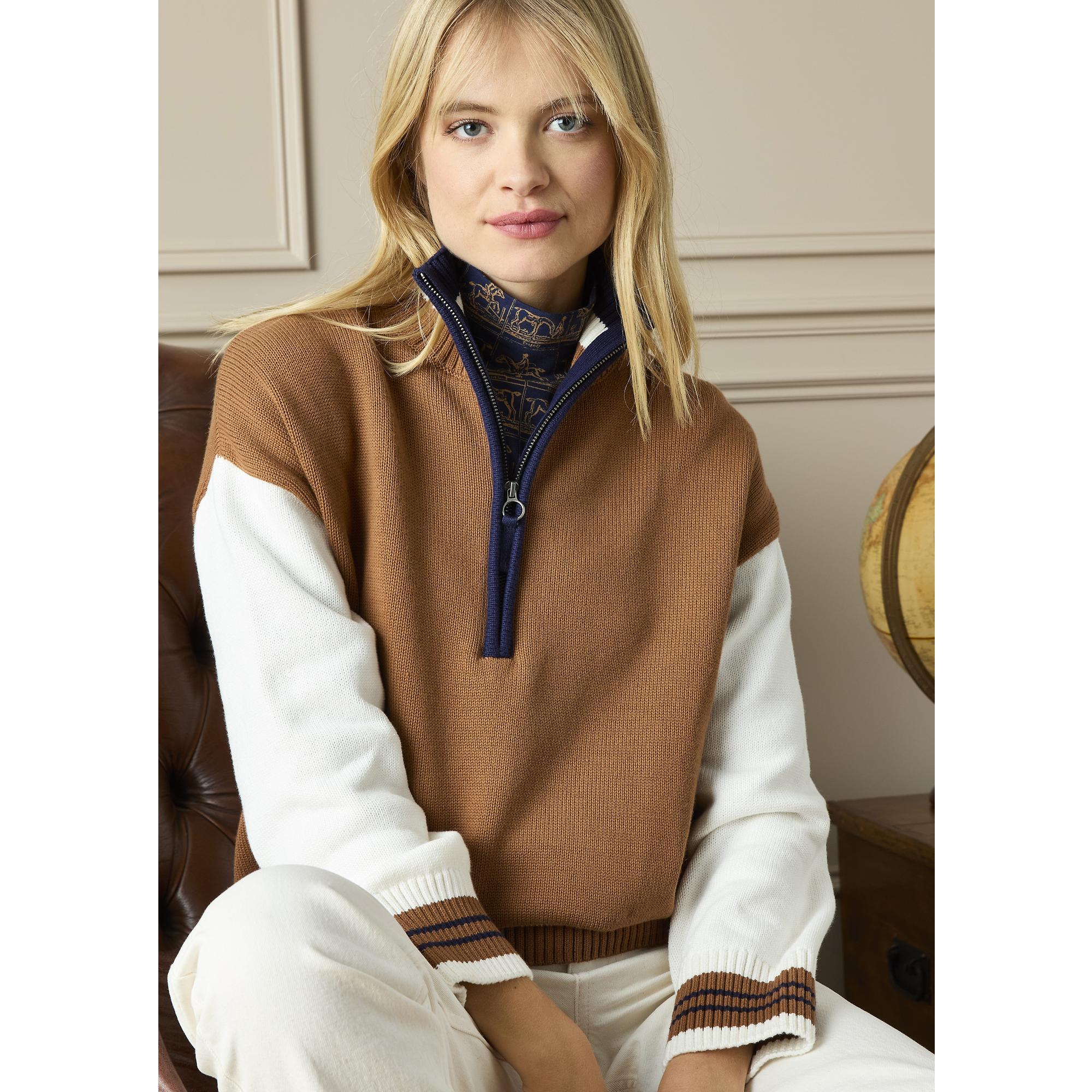 Product image 7 of 7 of Joules Women's Varsity Colourblock Quarter Zip Jumper - Tan Brown