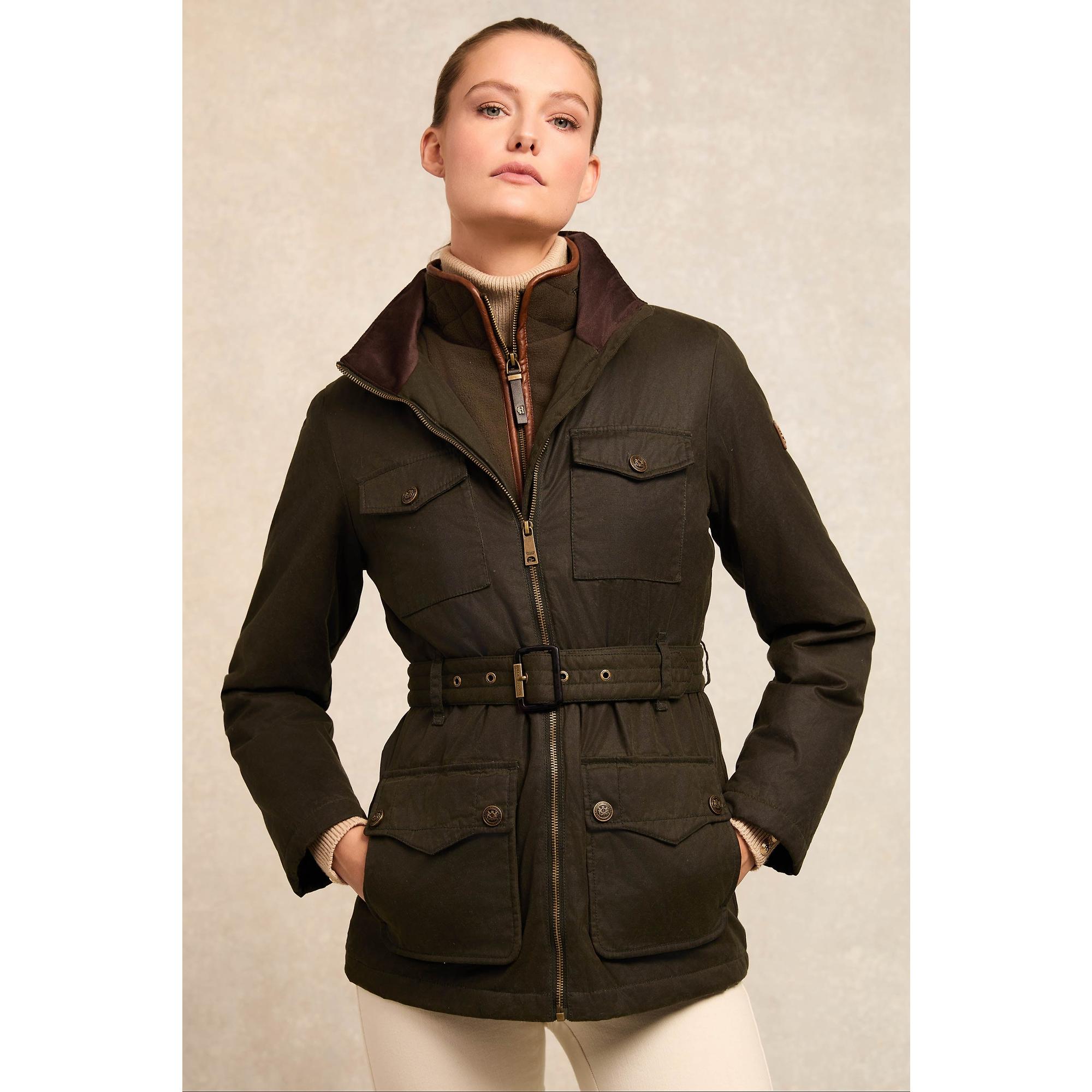 Product image 2 of 11 of Holland Cooper Women's Belted Waxed Jacket - Dark Olive