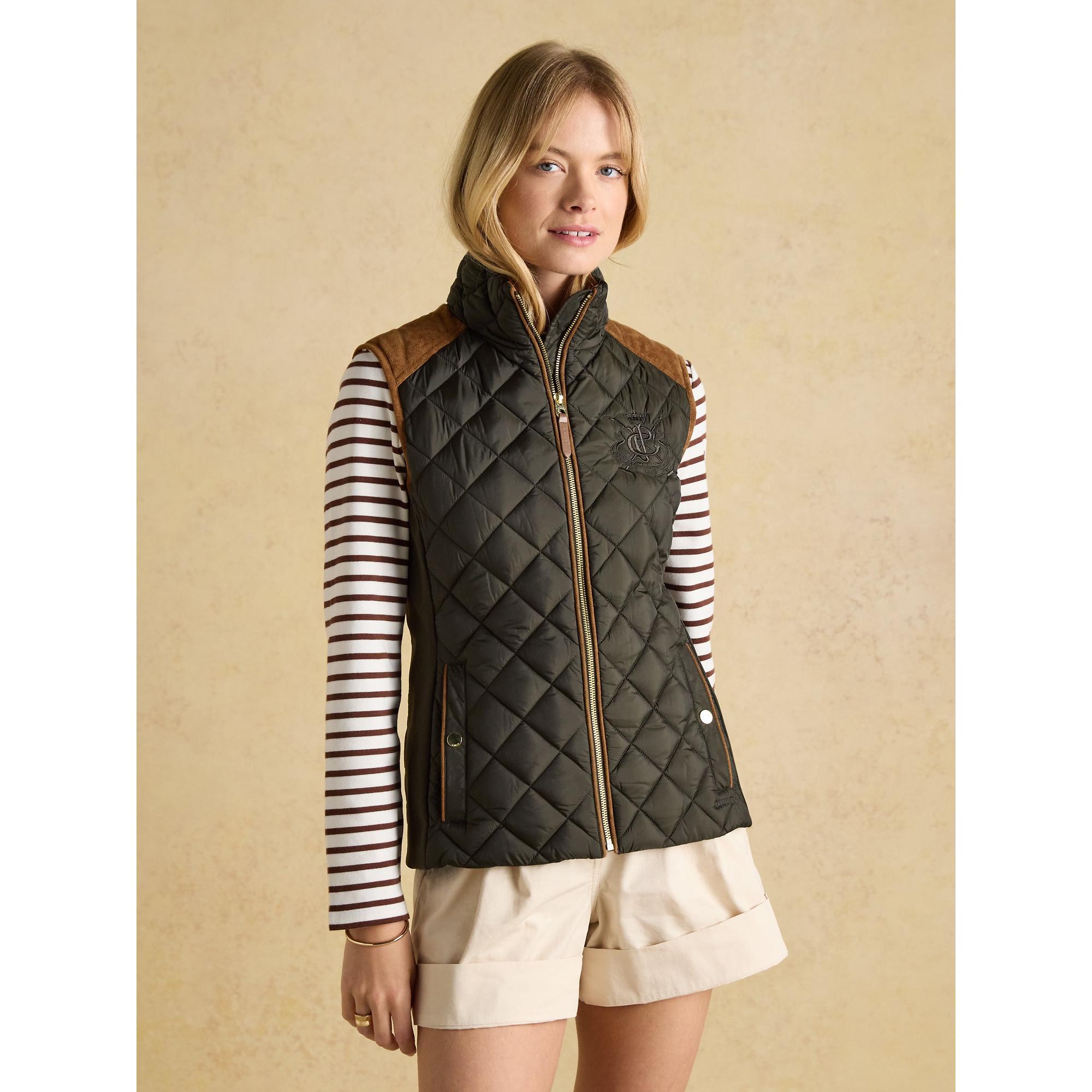 Product image 2 of 12 of Joules Women's Braemar Luxe Showerproof Diamond Quilted Gilet - Green
