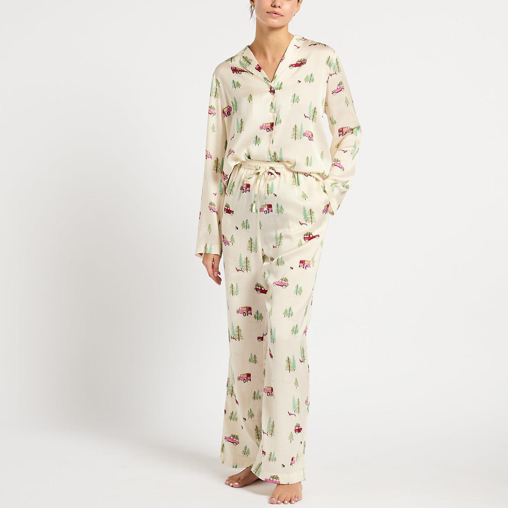 Product image 2 of 7 of Joules Women's Bonnie Satin Pyjama Set - Cream/Land Rover