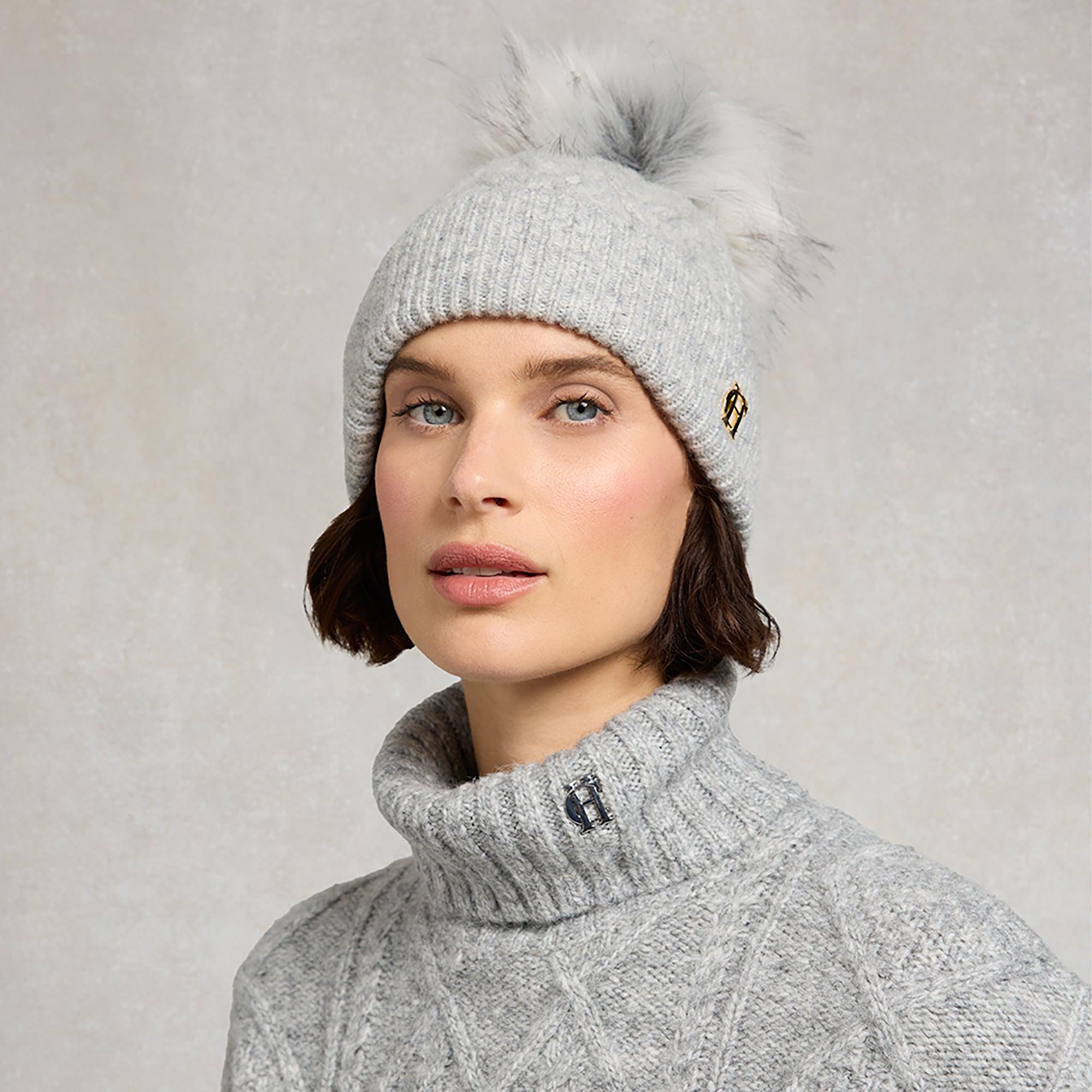 Product image 2 of 4 of Holland Cooper Sloane Cable Bobble Hat - Grey Marl