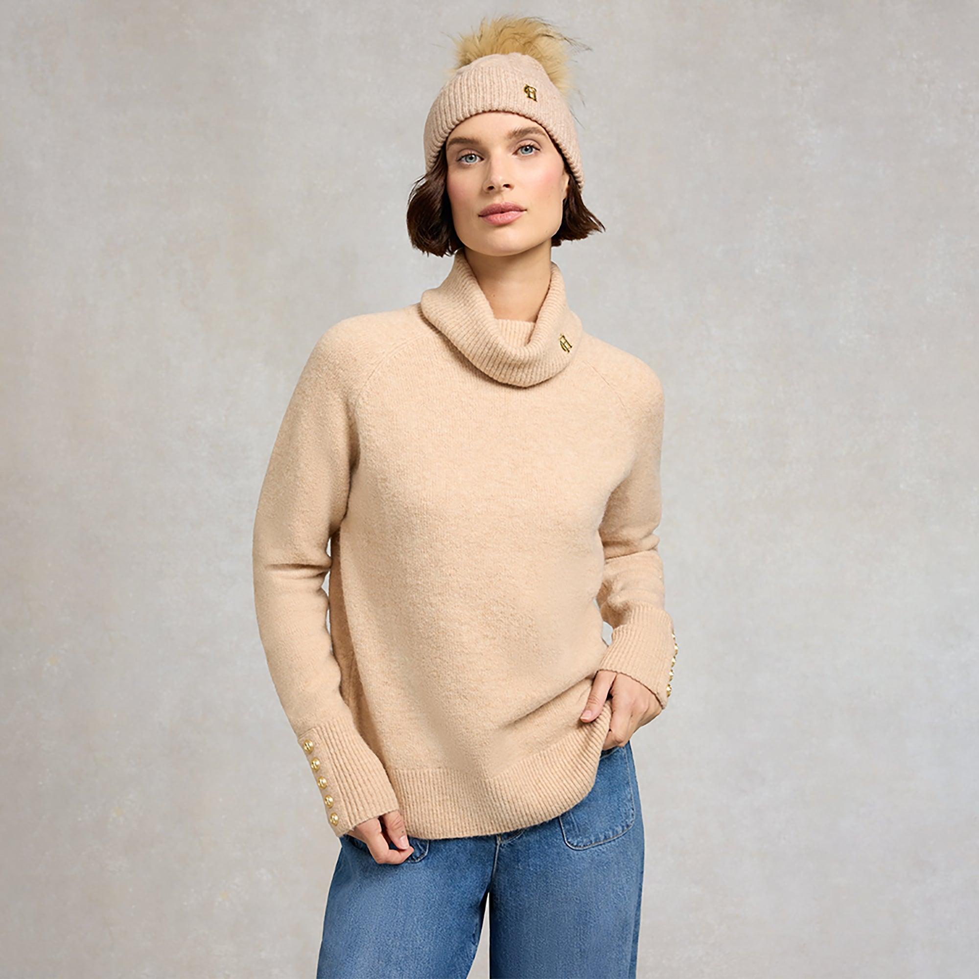 Product image 2 of 3 of Holland Cooper Sloane Cable Bobble Hat - Taupe Marl
