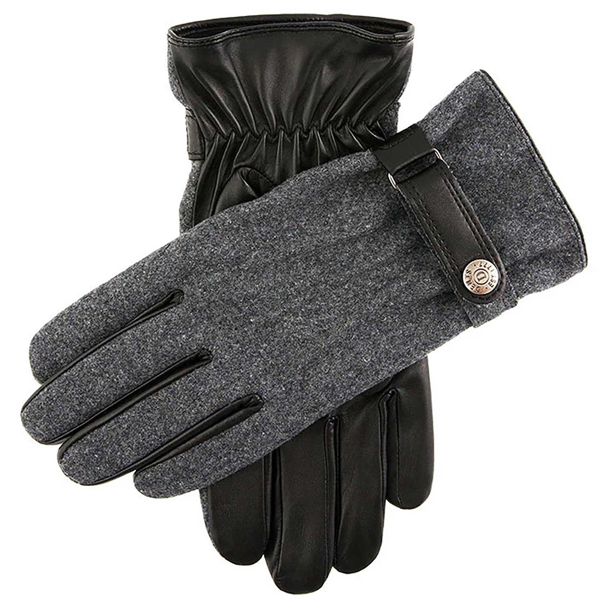 Product image 1 of 5 of Dents Men's Guildford Three-Point Fleece-Lined Flannel and Leather Gloves - Charcoal/Black