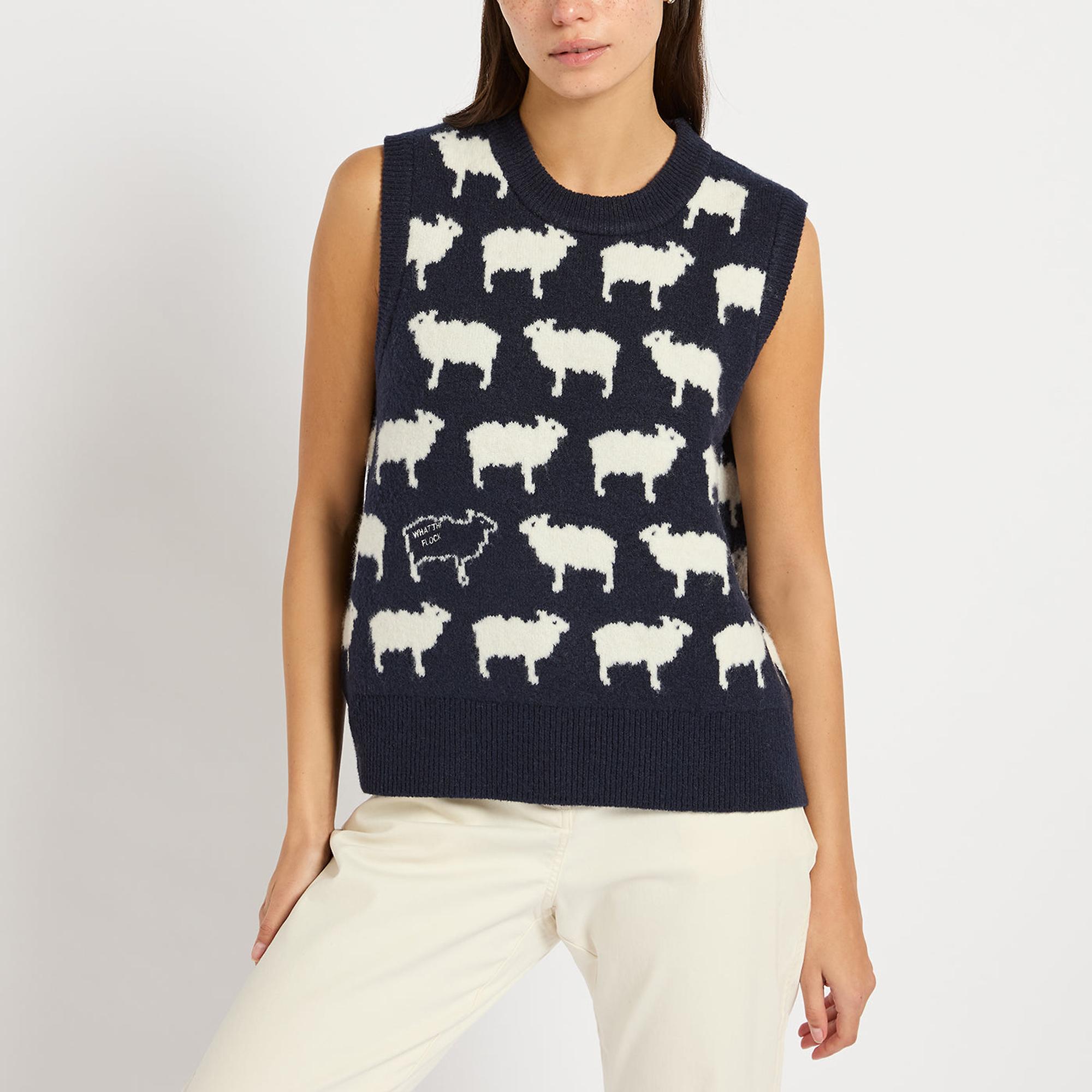 Product image 2 of 4 of Joules Women's What The Flock Crew Neck Intarsia Knitted Vest - Navy