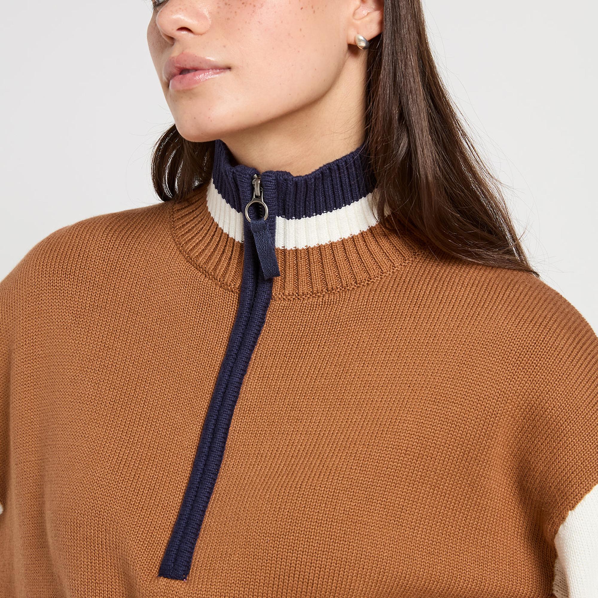 Product image 5 of 7 of Joules Women's Varsity Colourblock Quarter Zip Jumper - Tan Brown