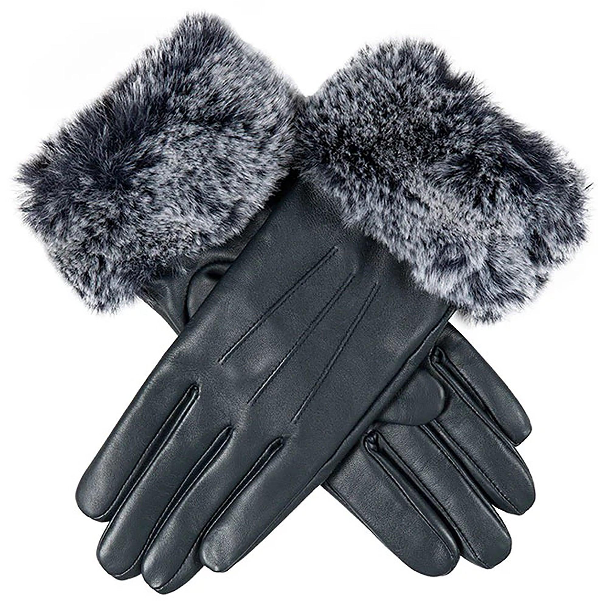 Product image 1 of 2 of Dents Women's Sarah Touchscreen Leather Gloves with Faux Fur Cuffs - Navy
