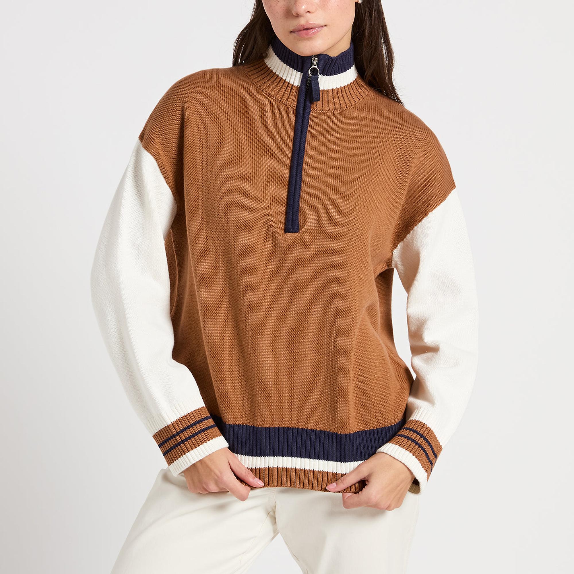 Product image 2 of 7 of Joules Women's Varsity Colourblock Quarter Zip Jumper - Tan Brown