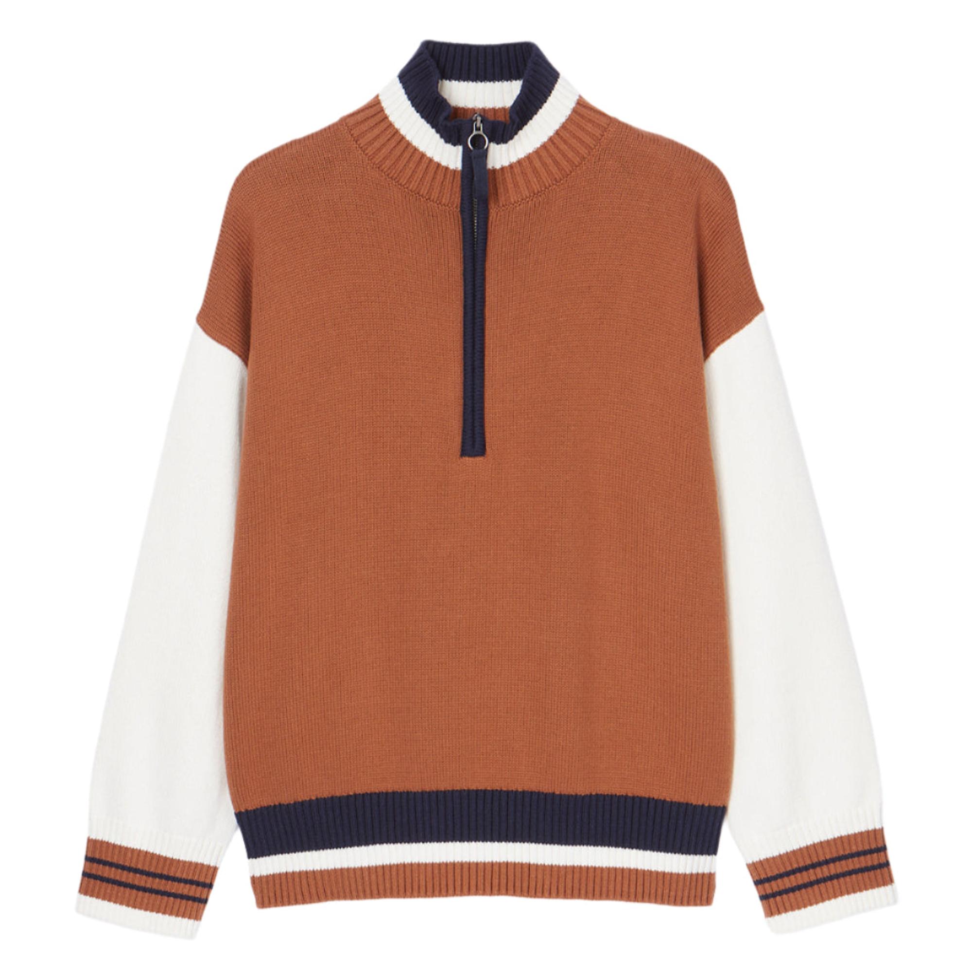 Product image 1 of 7 of Joules Women's Varsity Colourblock Quarter Zip Jumper - Tan Brown