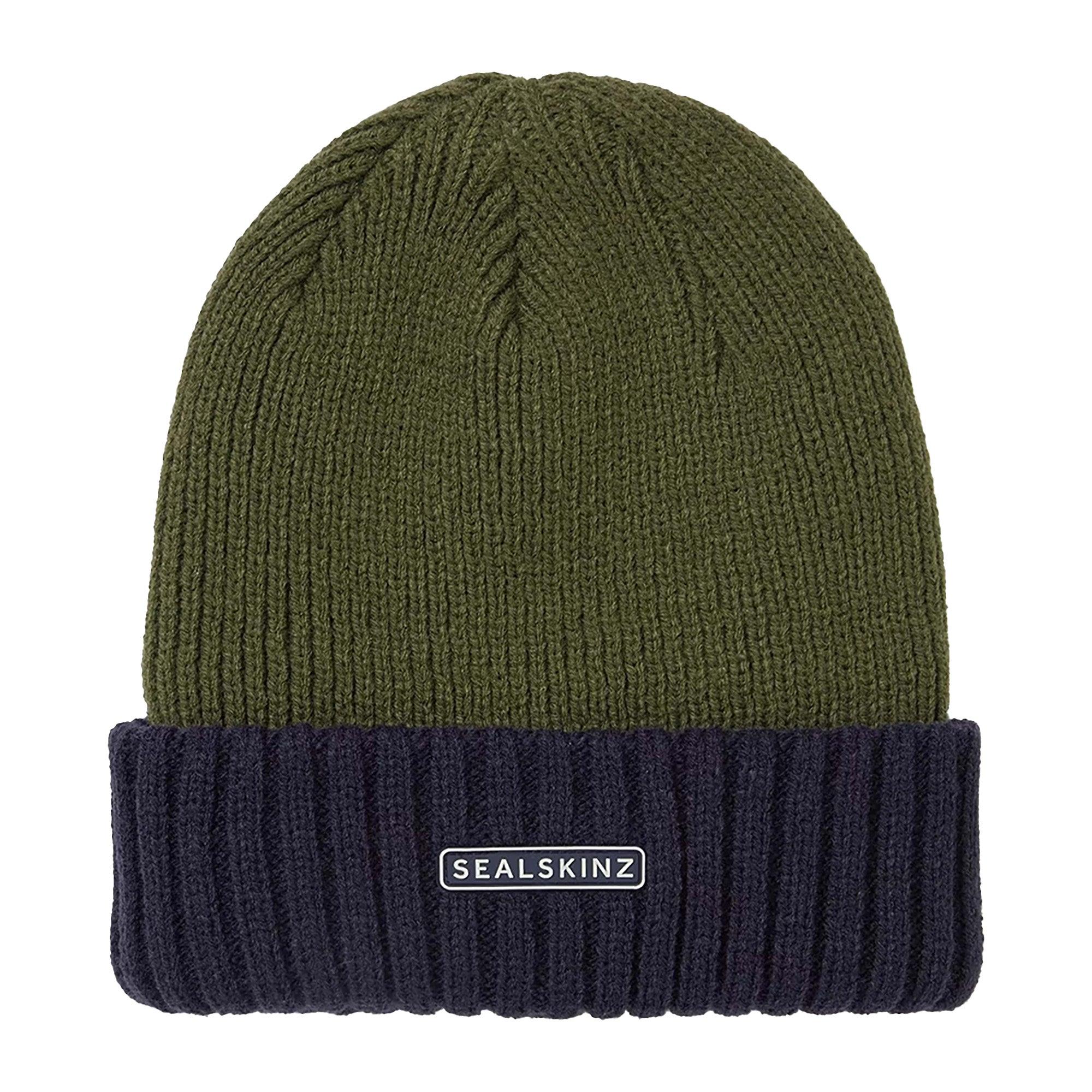 Product image 1 of 2 of Sealskinz Bacton Waterproof Cold Weather Roll Cuff Beanie Hat - Colour Block Olive