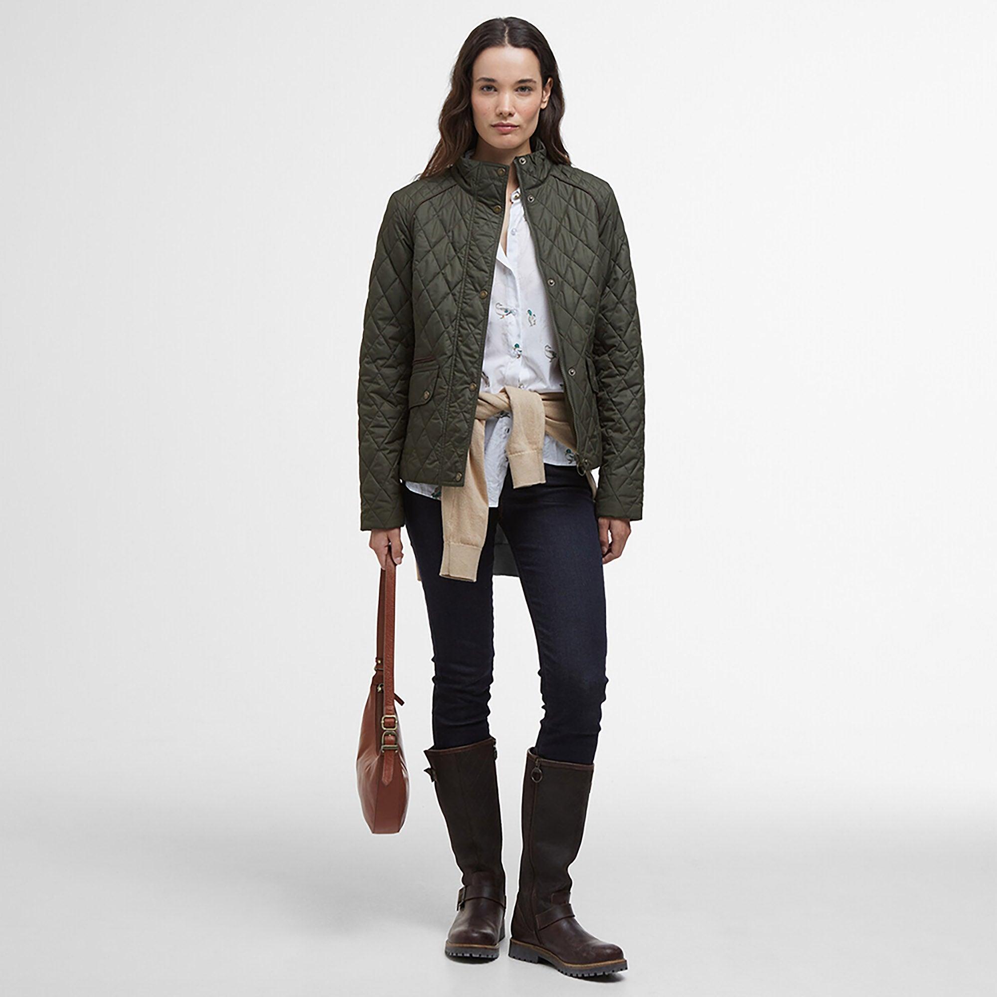 Product image 3 of 9 of Barbour Women's Crawford Cavalry Quilted Jacket - Olive/Ancient Tartan