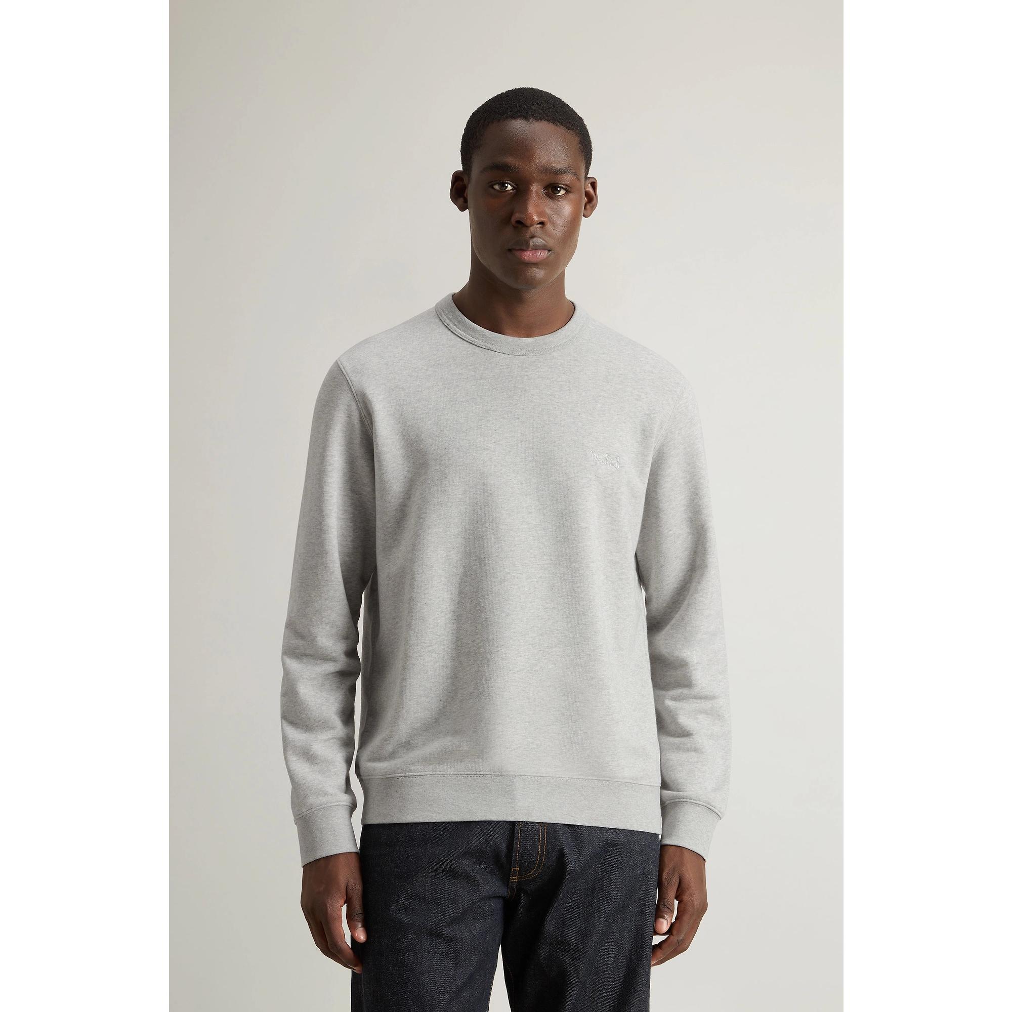 Product image 2 of 8 of Woolrich Men's Logo Script Cotton Fleece Crewneck - Light Grey Melange
