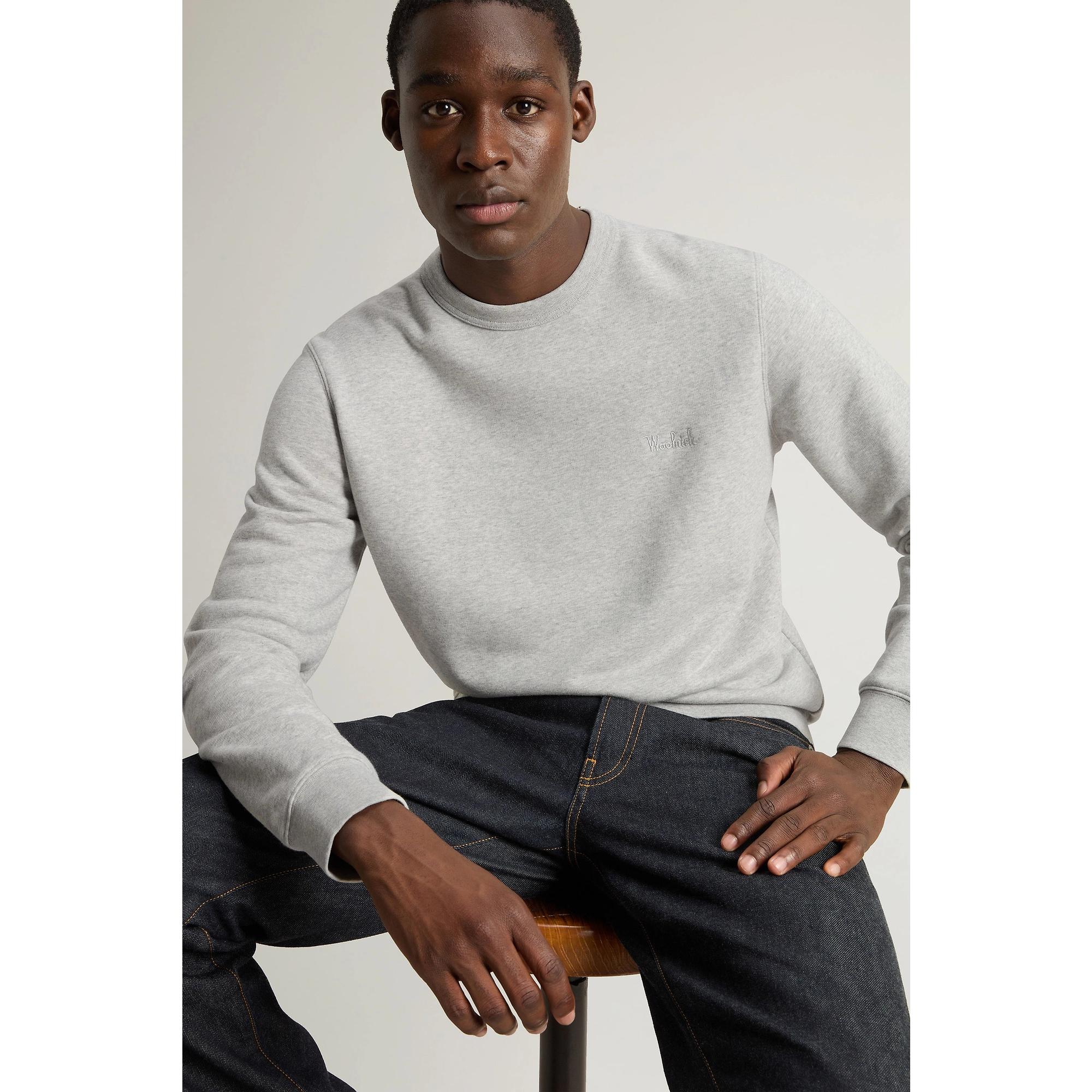Product image 5 of 8 of Woolrich Men's Logo Script Cotton Fleece Crewneck - Light Grey Melange