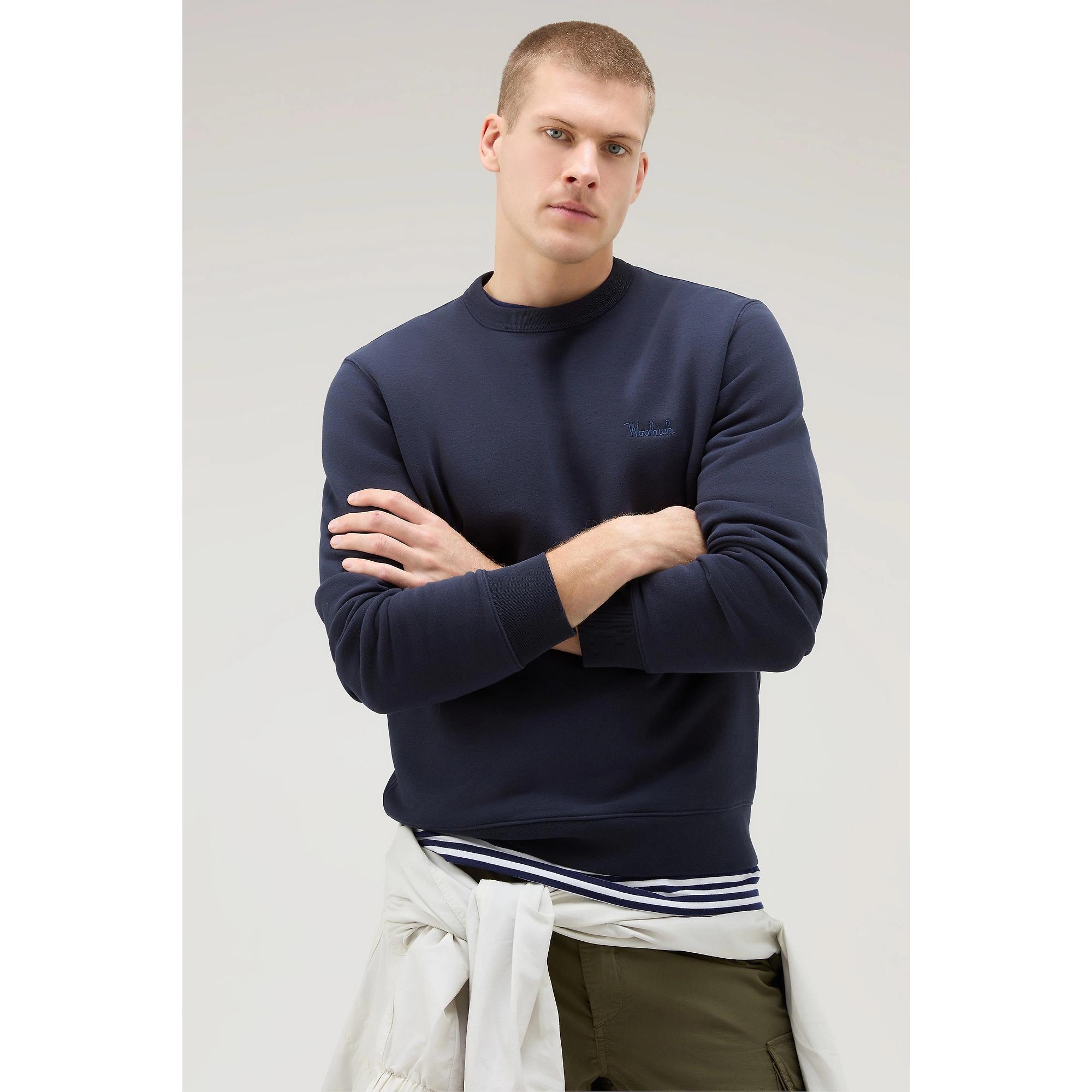 Product image 4 of 8 of Woolrich Men's Logo Script Cotton Fleece Crewneck - Melton Blue