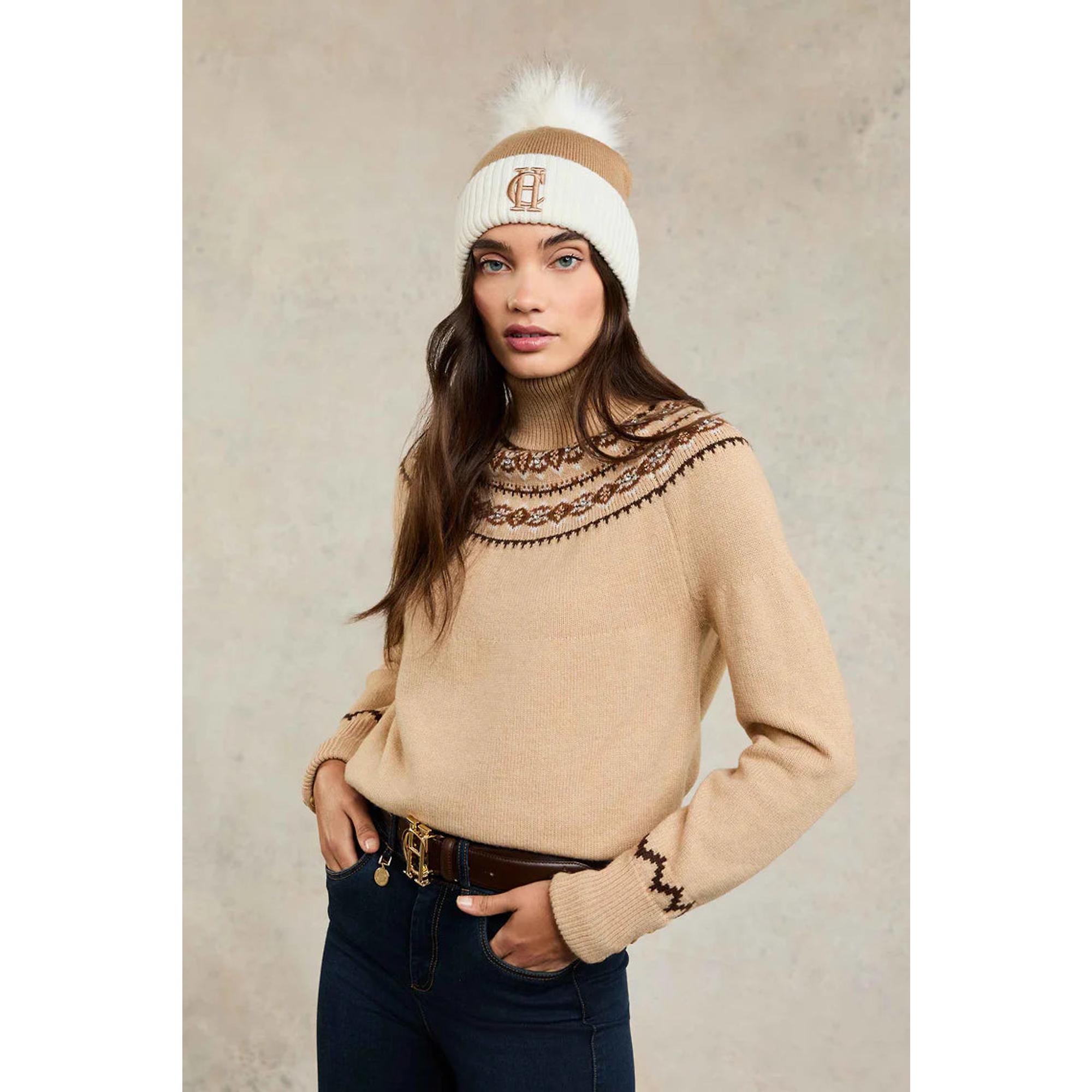 Product image 3 of 4 of Holland Cooper Chelsea Merino Beanie Bobble Hat - Camel