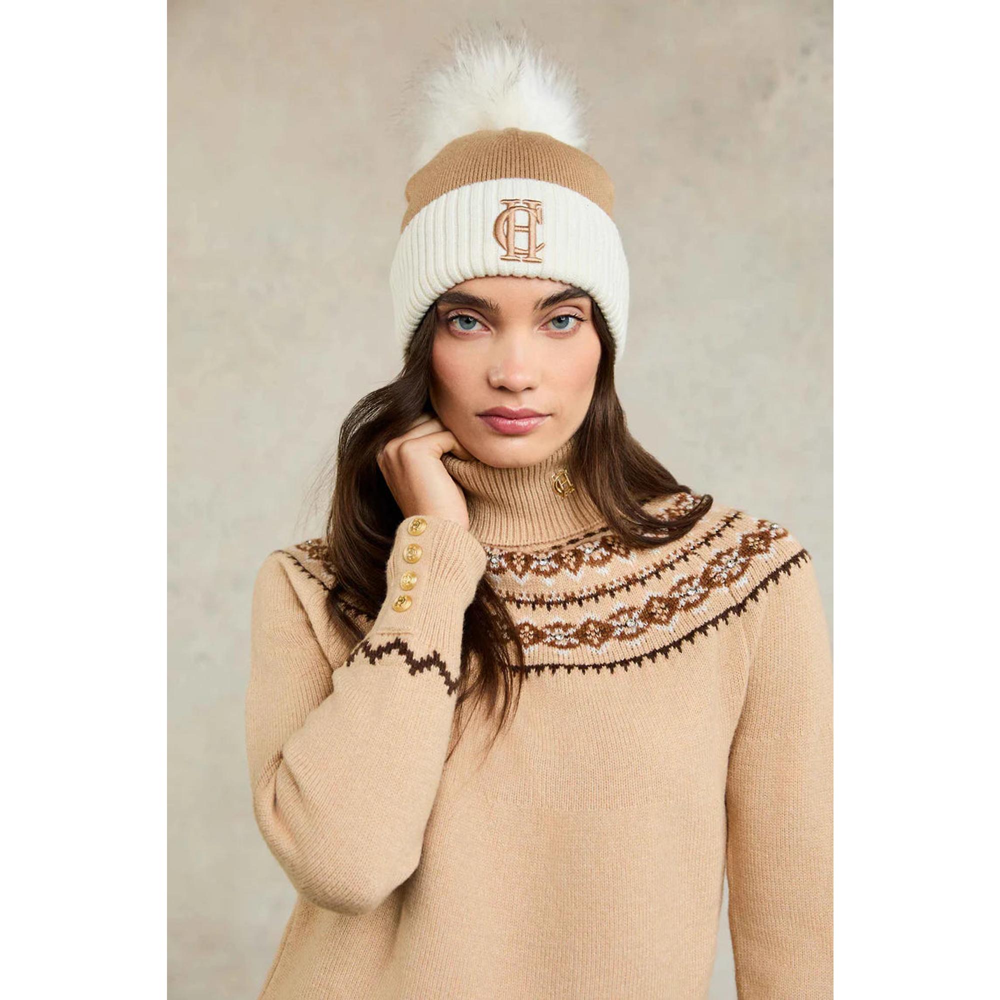 Product image 4 of 4 of Holland Cooper Chelsea Merino Beanie Bobble Hat - Camel
