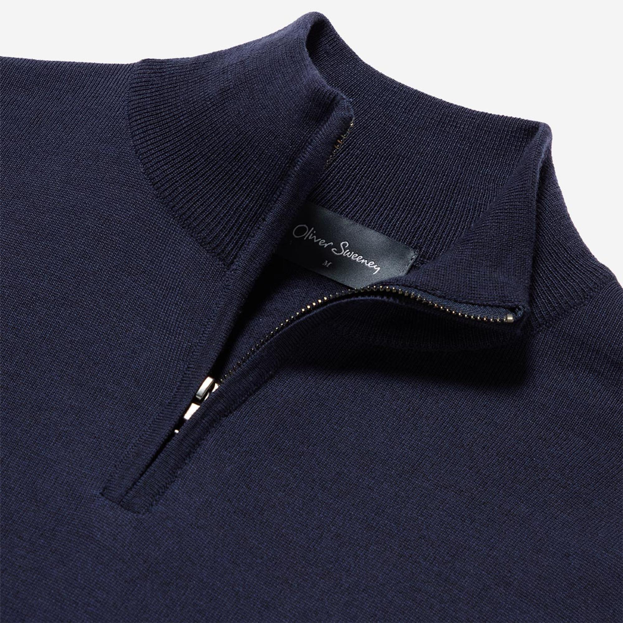 Product image 4 of 6 of Oliver Sweeney Men's Curragh Merino Wool Quarter Zip Jumper - Navy Marl