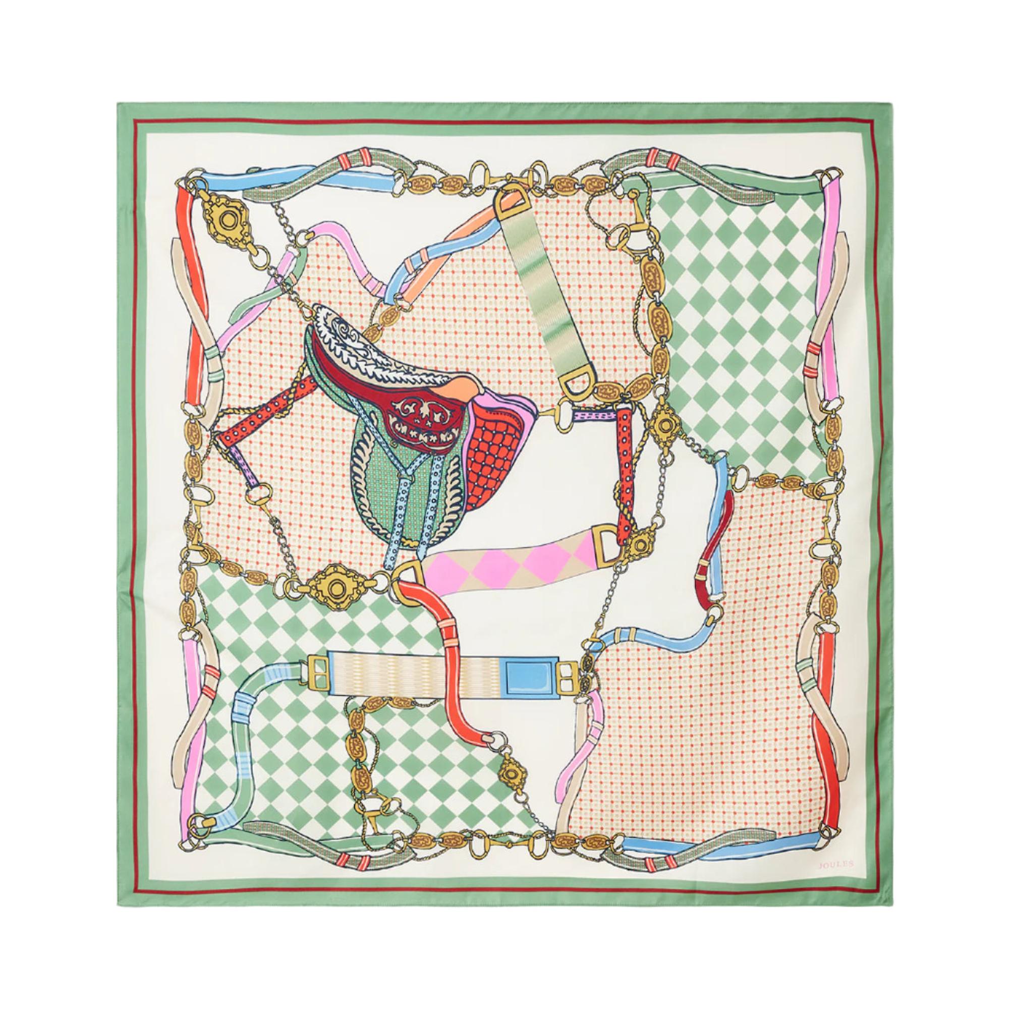 Product image 1 of 6 of Joules Women's Bloomfield Silk Scarf - Green/Ecru