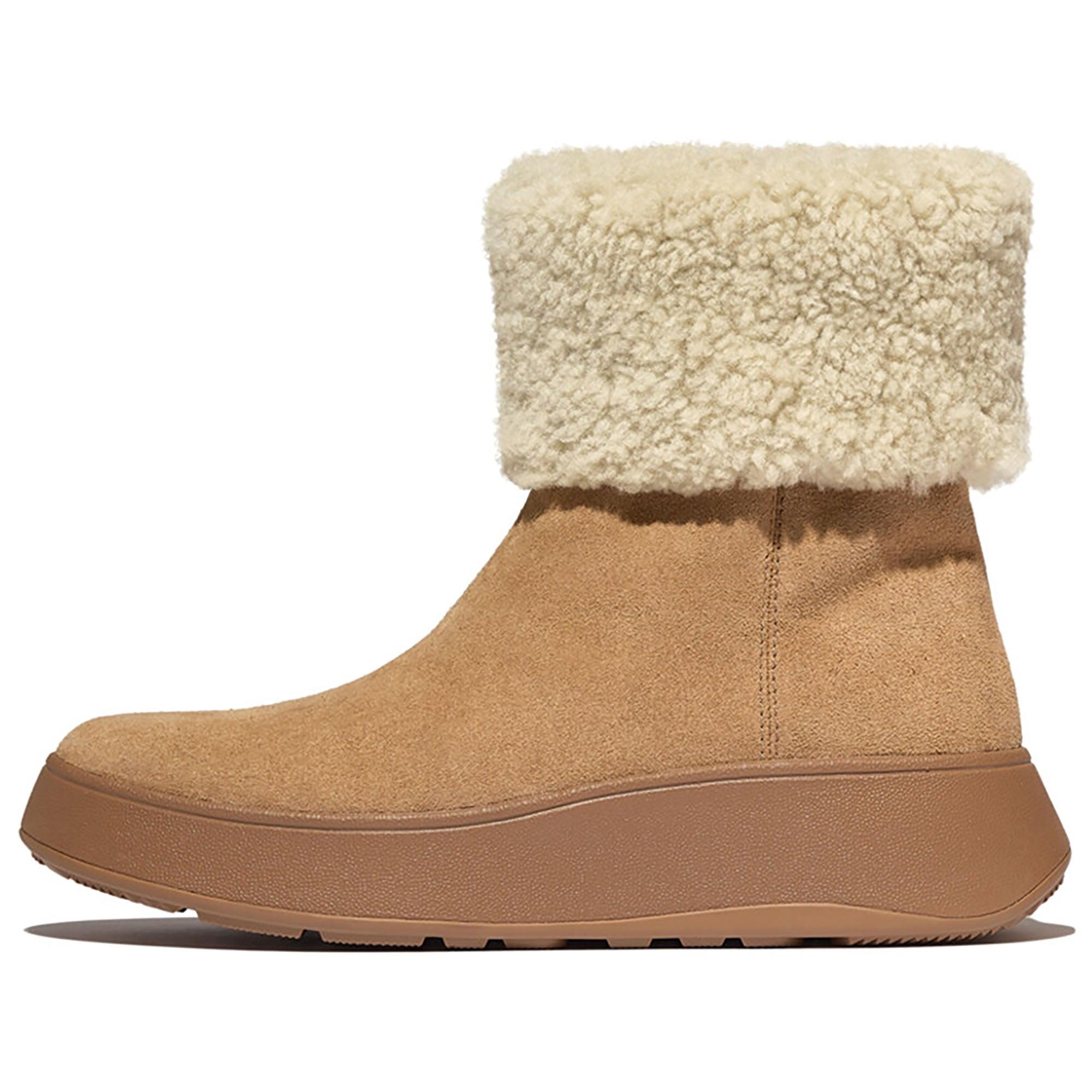 Product image 7 of 7 of FitFlop Women's F-MODE Shearling-Collar Zip-Up Suede Ankle Boots - Desert Tan