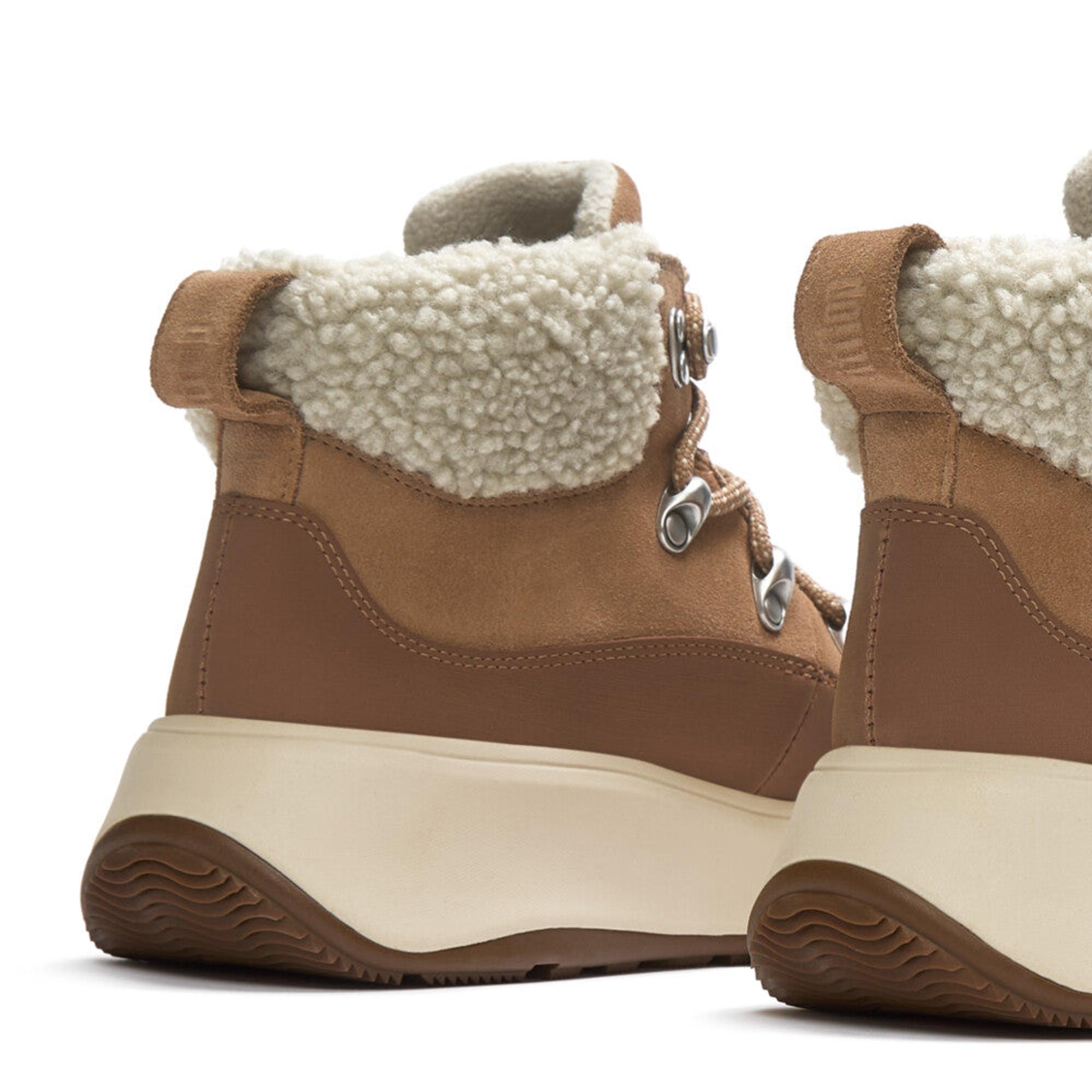 Product image 6 of 6 of FitFlop Women's F-MODE Teddy-Collar Warm Suede Lace-Up Booties - Desert Tan