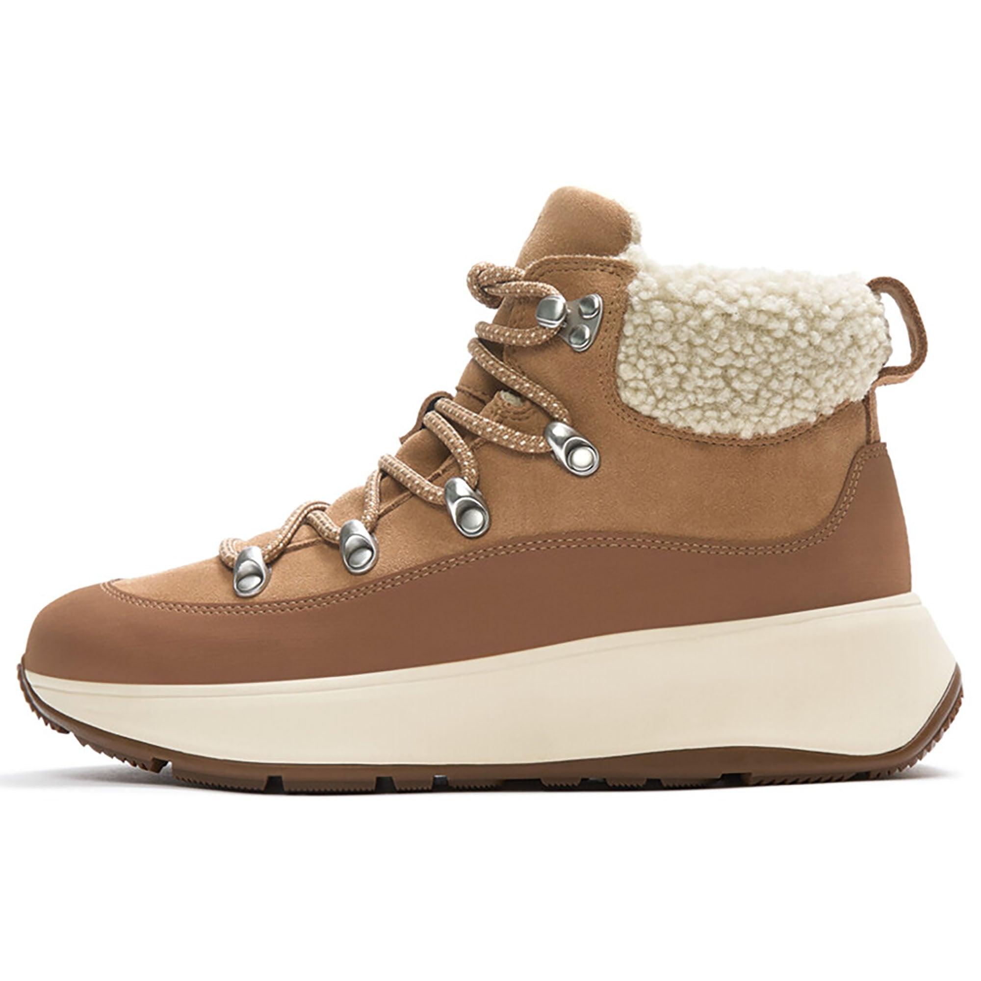 Product image 1 of 6 of FitFlop Women's F-MODE Teddy-Collar Warm Suede Lace-Up Booties - Desert Tan