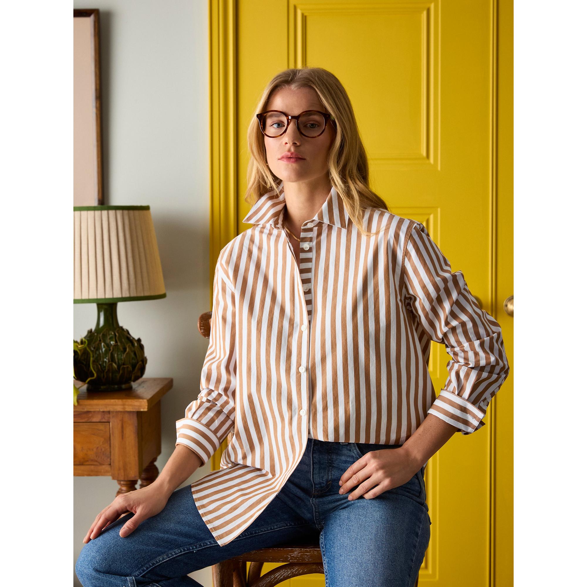 Product image 8 of 9 of Joules Women's Amilla Longline Relaxed Fit Shirt - Tan/White