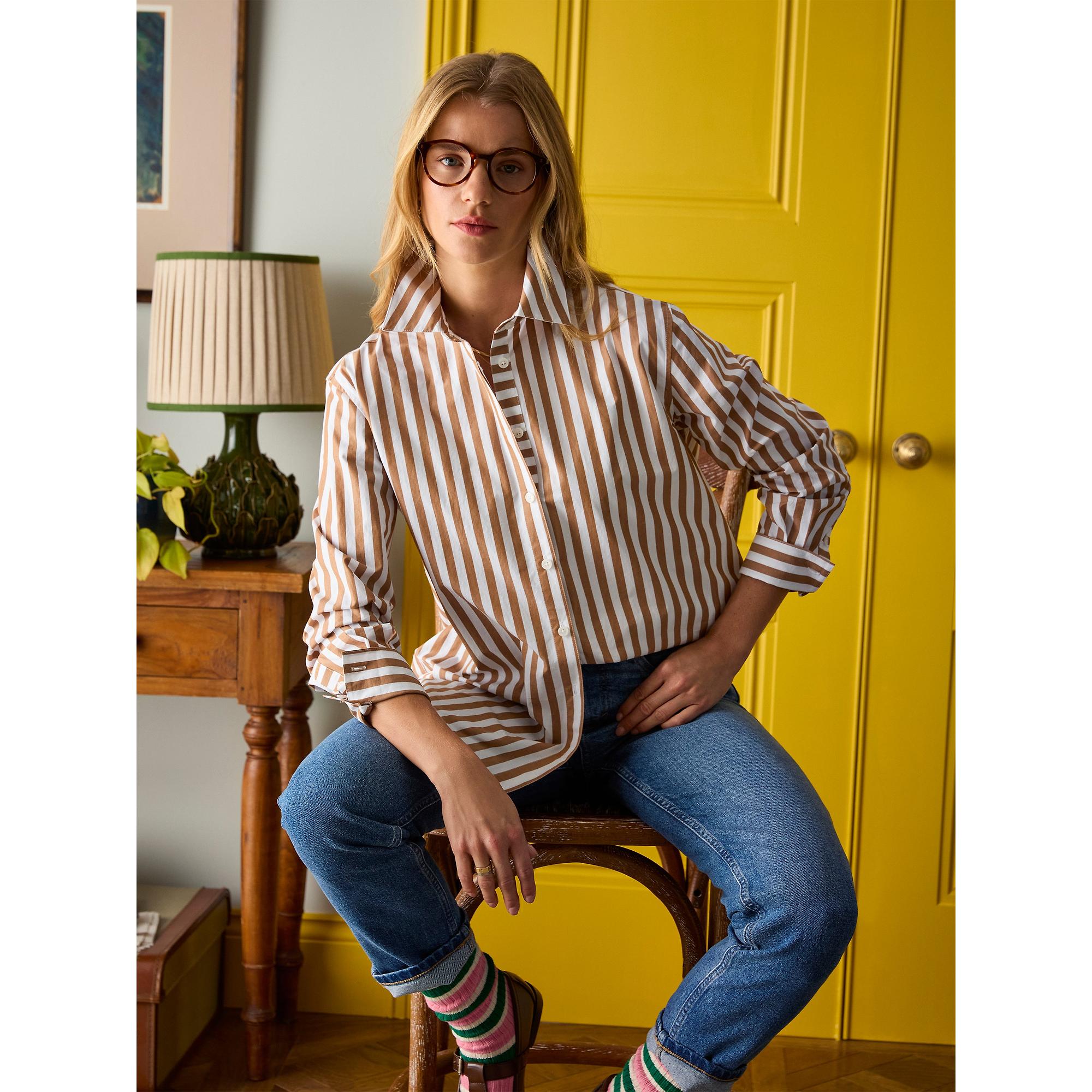 Product image 9 of 9 of Joules Women's Amilla Longline Relaxed Fit Shirt - Tan/White